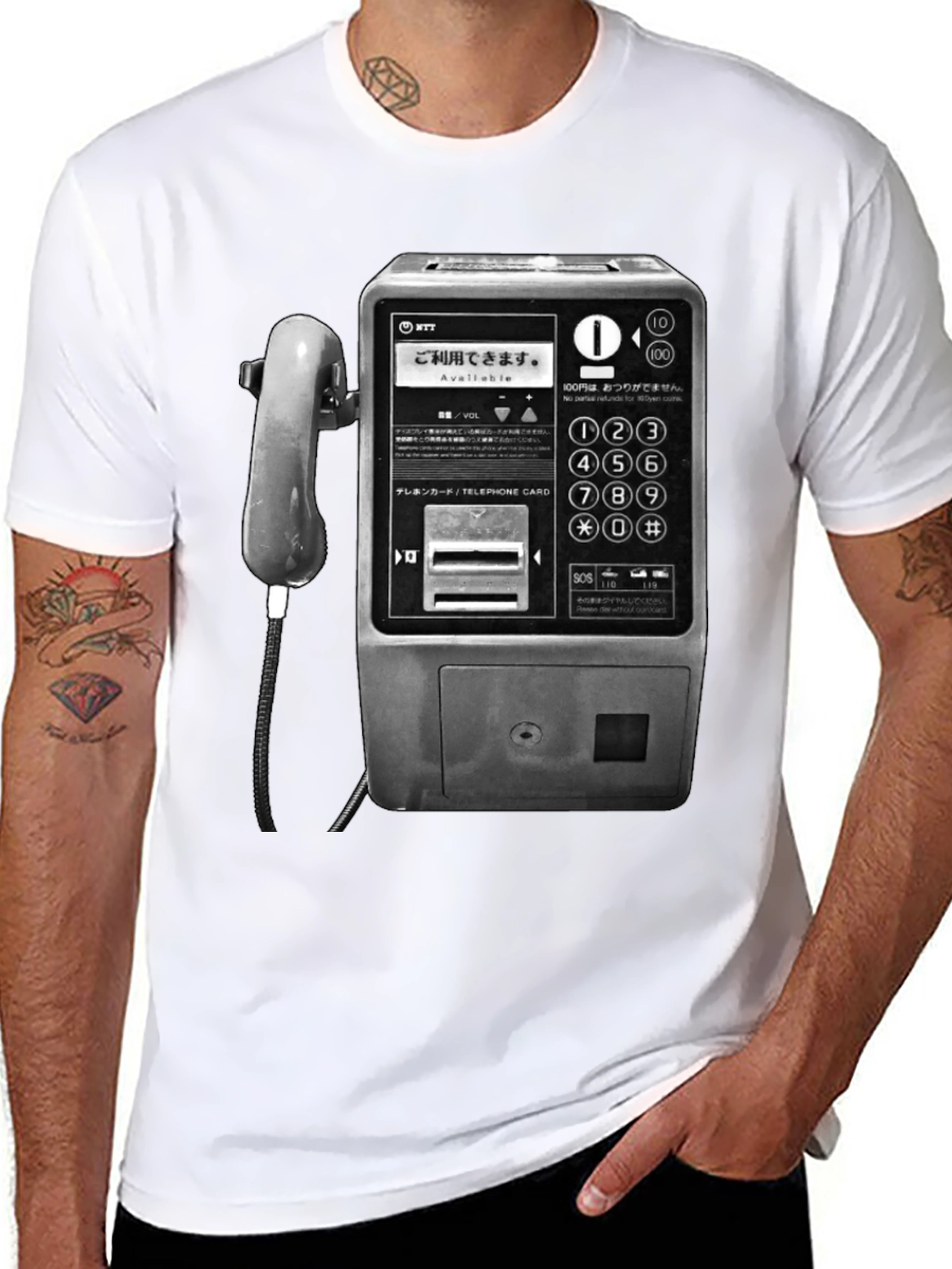 Black Vintage Japanese Payphone T-Shirt view 8