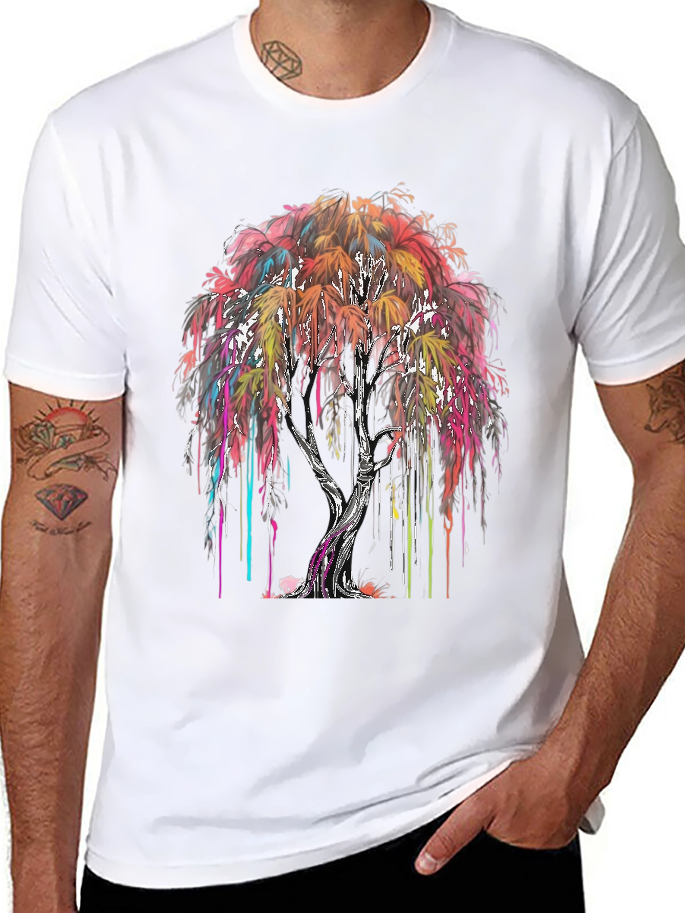 Black Colorful Drip Tree Graphic T-Shirt view 8