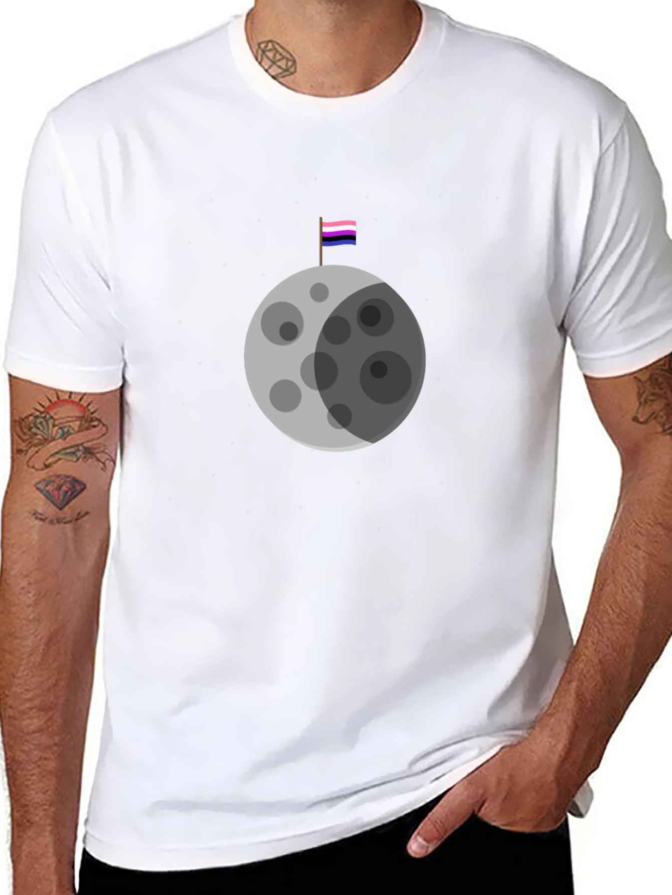 Black Omnisexual Pride Moon T-Shirt view 8