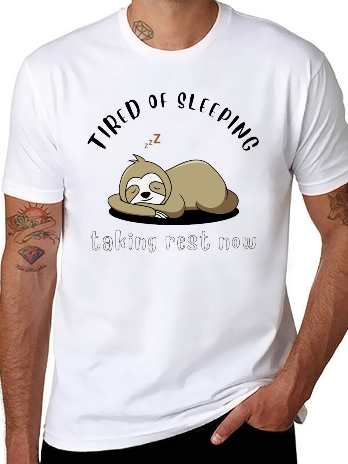 Black Tired of Sleeping Sloth T-Shirt - Taking Rest Now! view 8