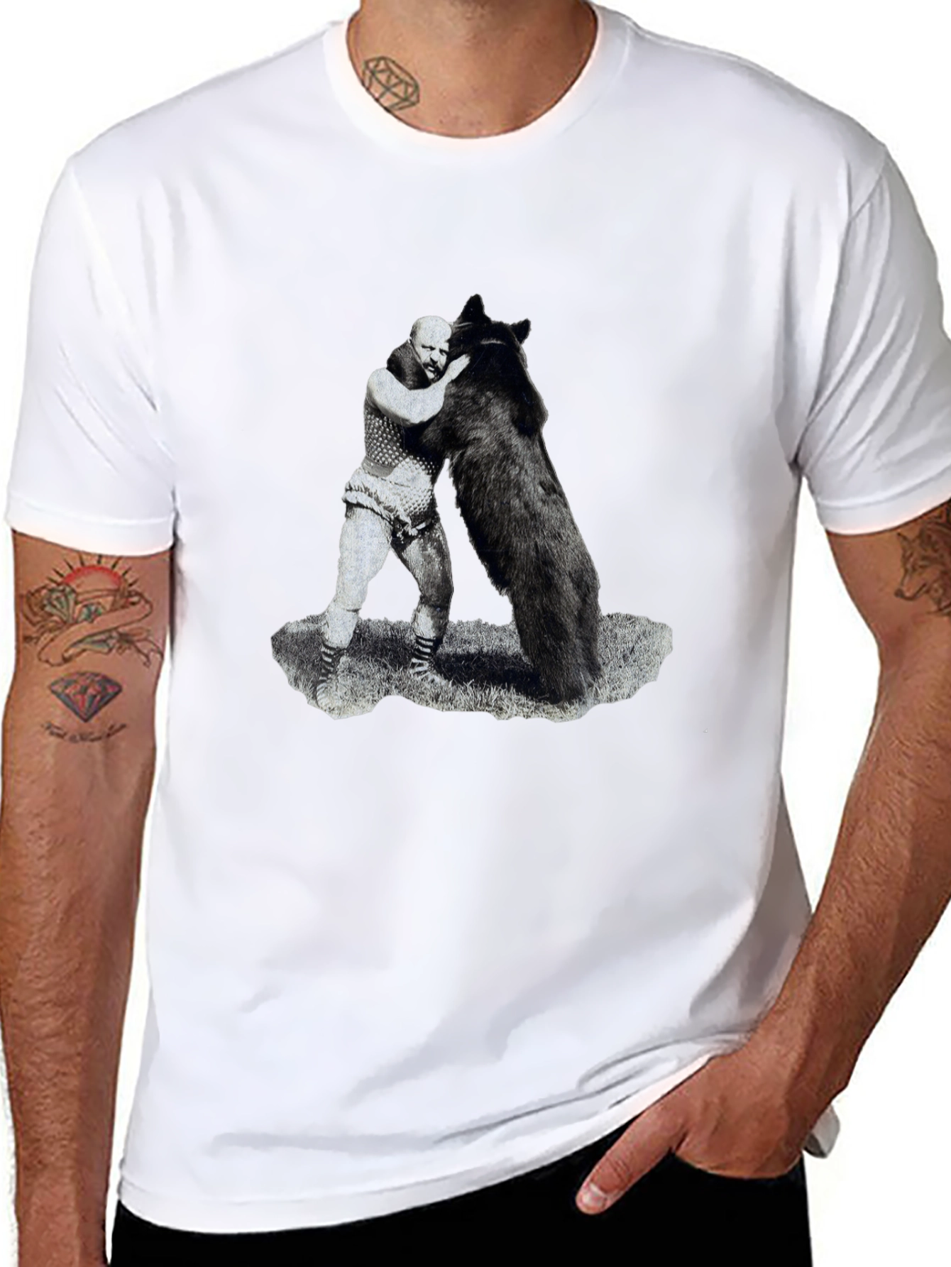 Black Man vs Bear Graphic T-Shirt - Black view 8