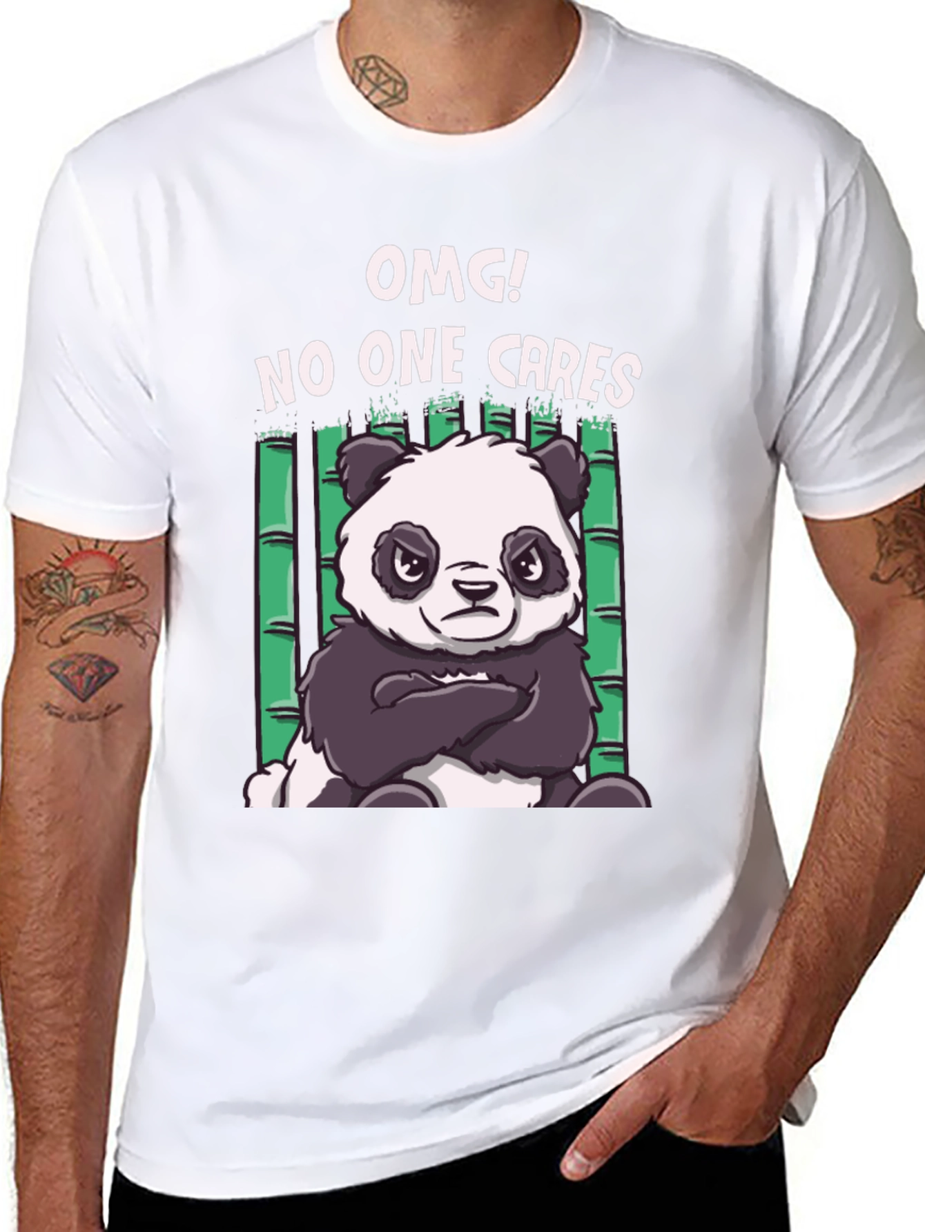 Black OMG! No One Cares Panda T-Shirt view 8