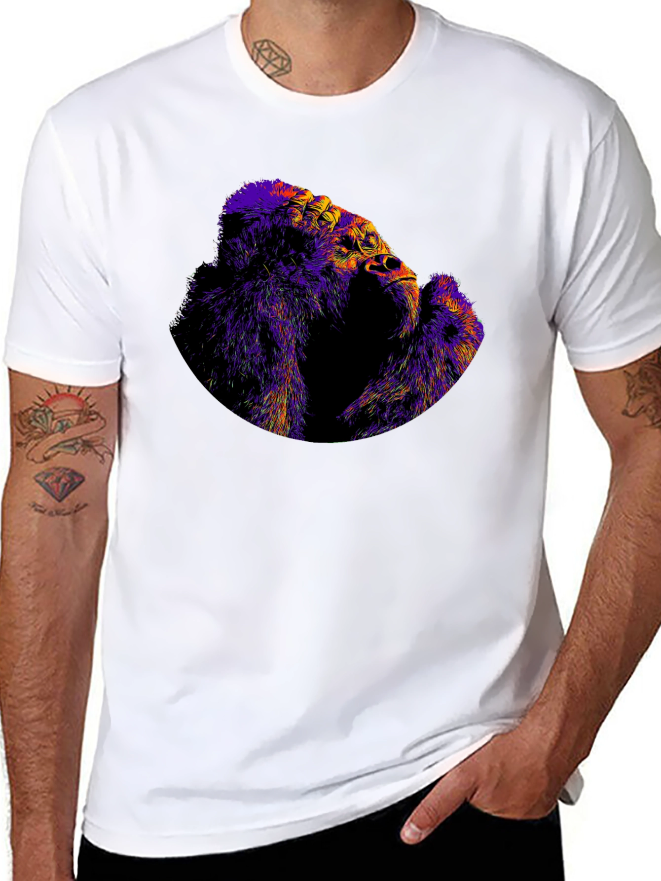 Black Abstract Gorilla Graphic Black Tee view 8