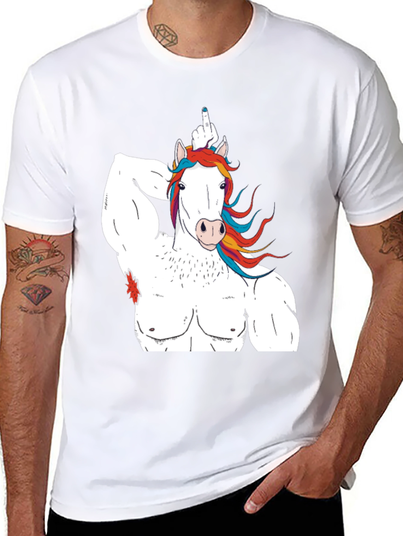 Black Unicorn Bodybuilder Funny Graphic T-Shirt view 8