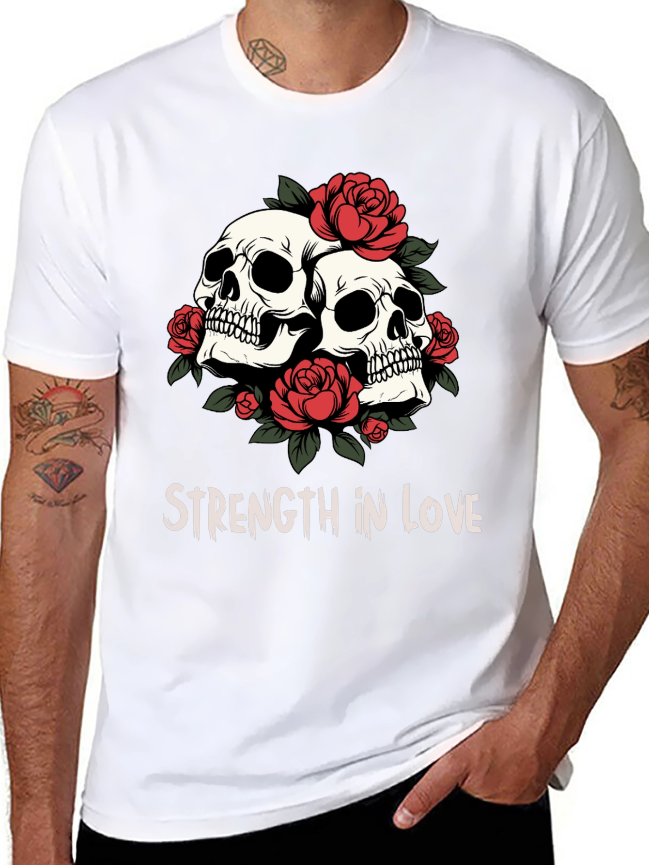 Skull & Roses Graphic Tee - Strength in Love - 8