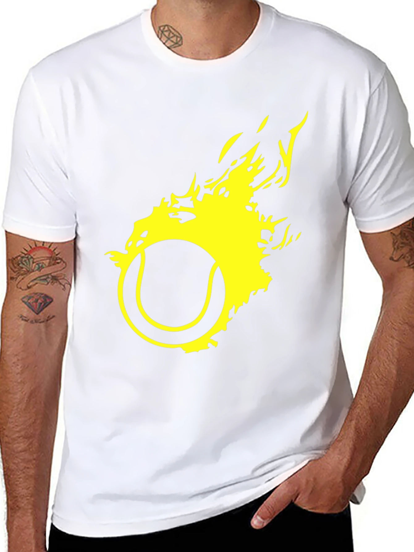 Black Fiery Tennis Ball Graphic T-Shirt view 8