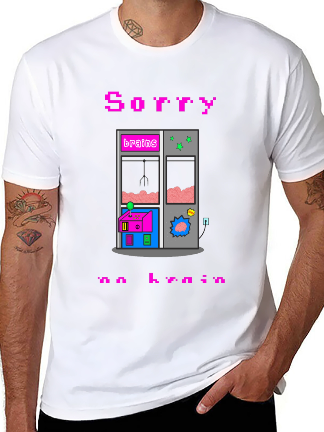 Black Sorry No Brain Pixel Art Graphic Tee view 8