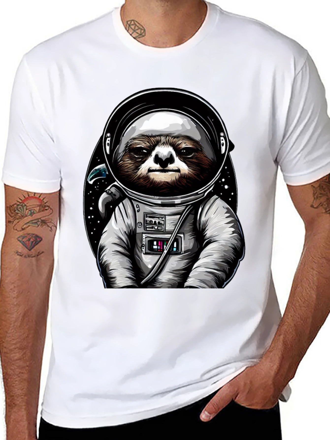 Black Sloth Astronaut Graphic Tee - Space Sloth T-Shirt view 8