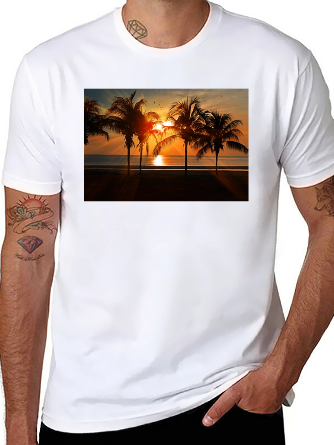 Black Sunset Palm Tree Graphic Tee view 8