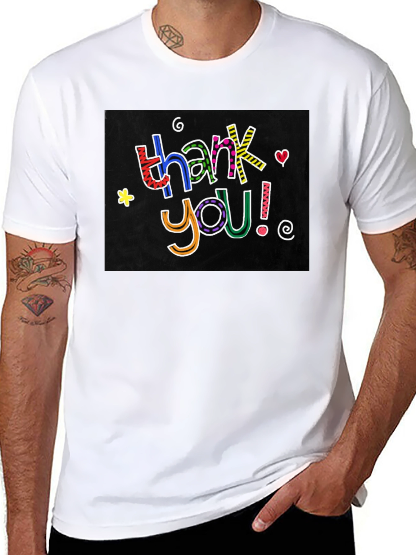 Black Thank You Graphic Tee - Men's Black Crew Neck view 8