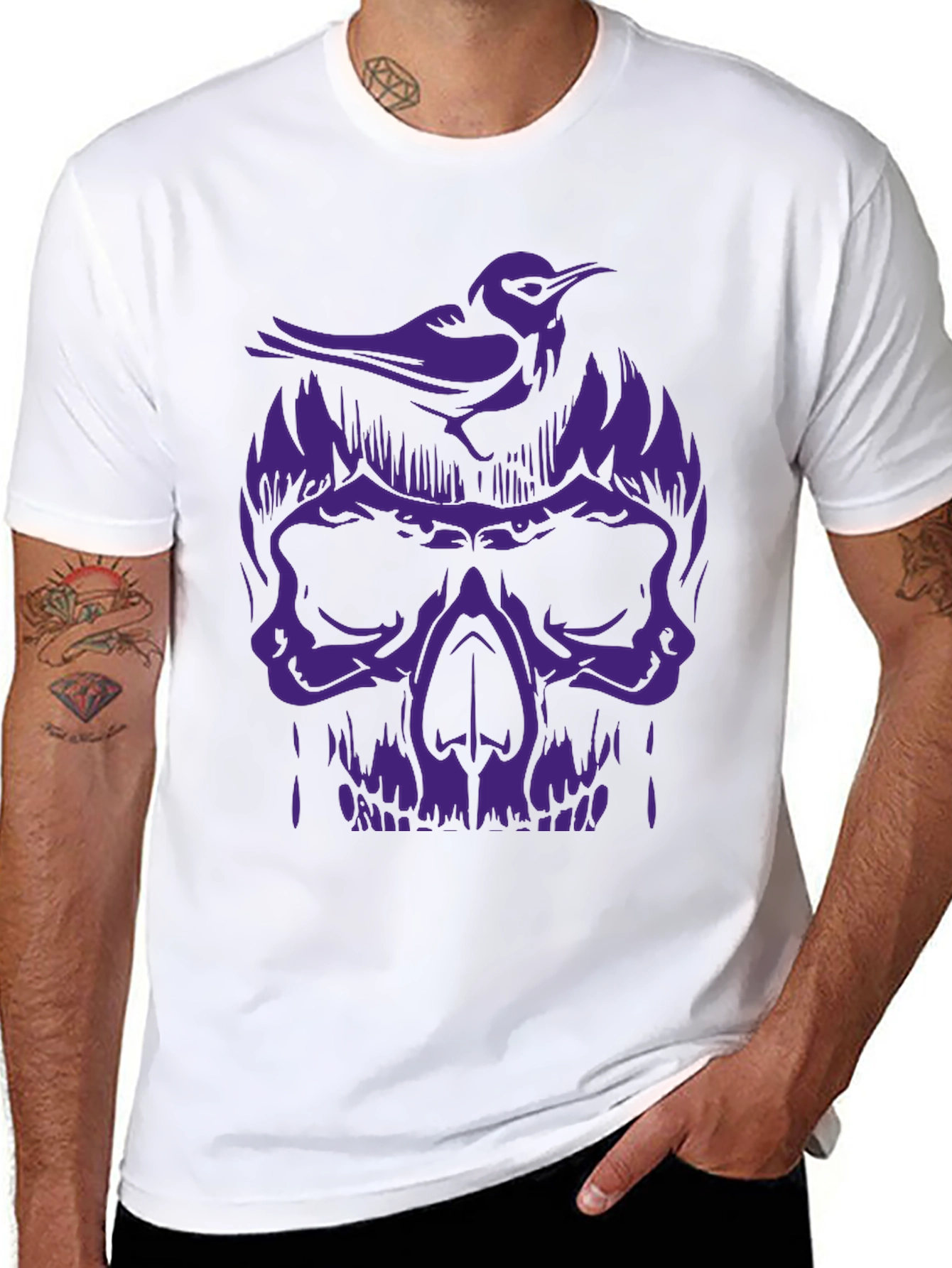 Black Skull & Bird Graphic Tee - Men's Black T-Shirt view 8