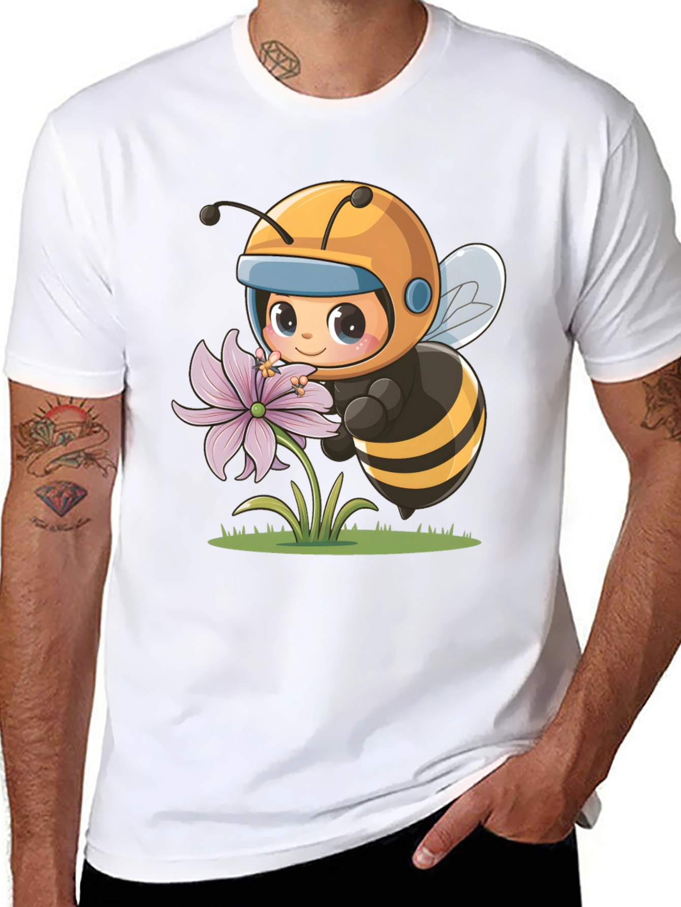 Black Cute Bee & Flower Graphic Tee view 8