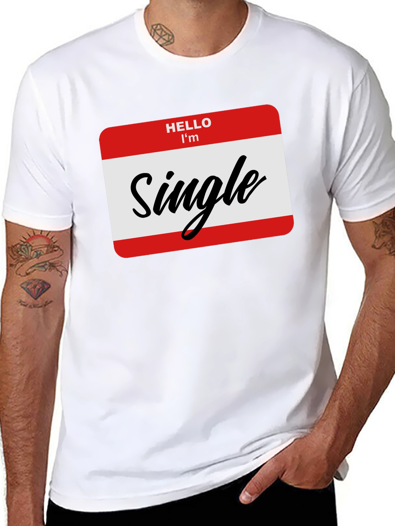 Black Hello I'm Single T-Shirt - Black, Funny, Dating Tee view 8
