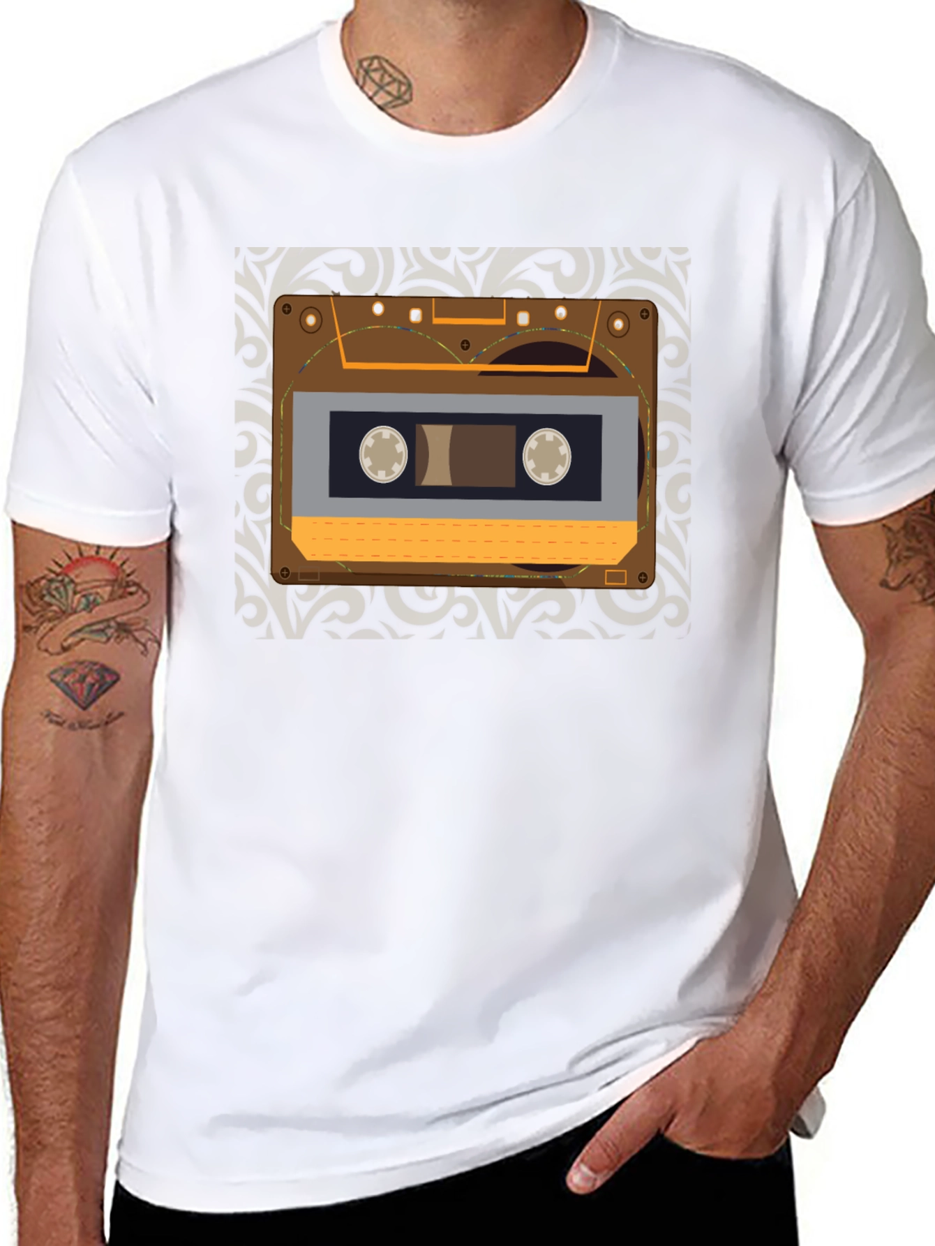 Black Retro Cassette Tape Graphic Tee - Vintage Music Lover Shirt view 8