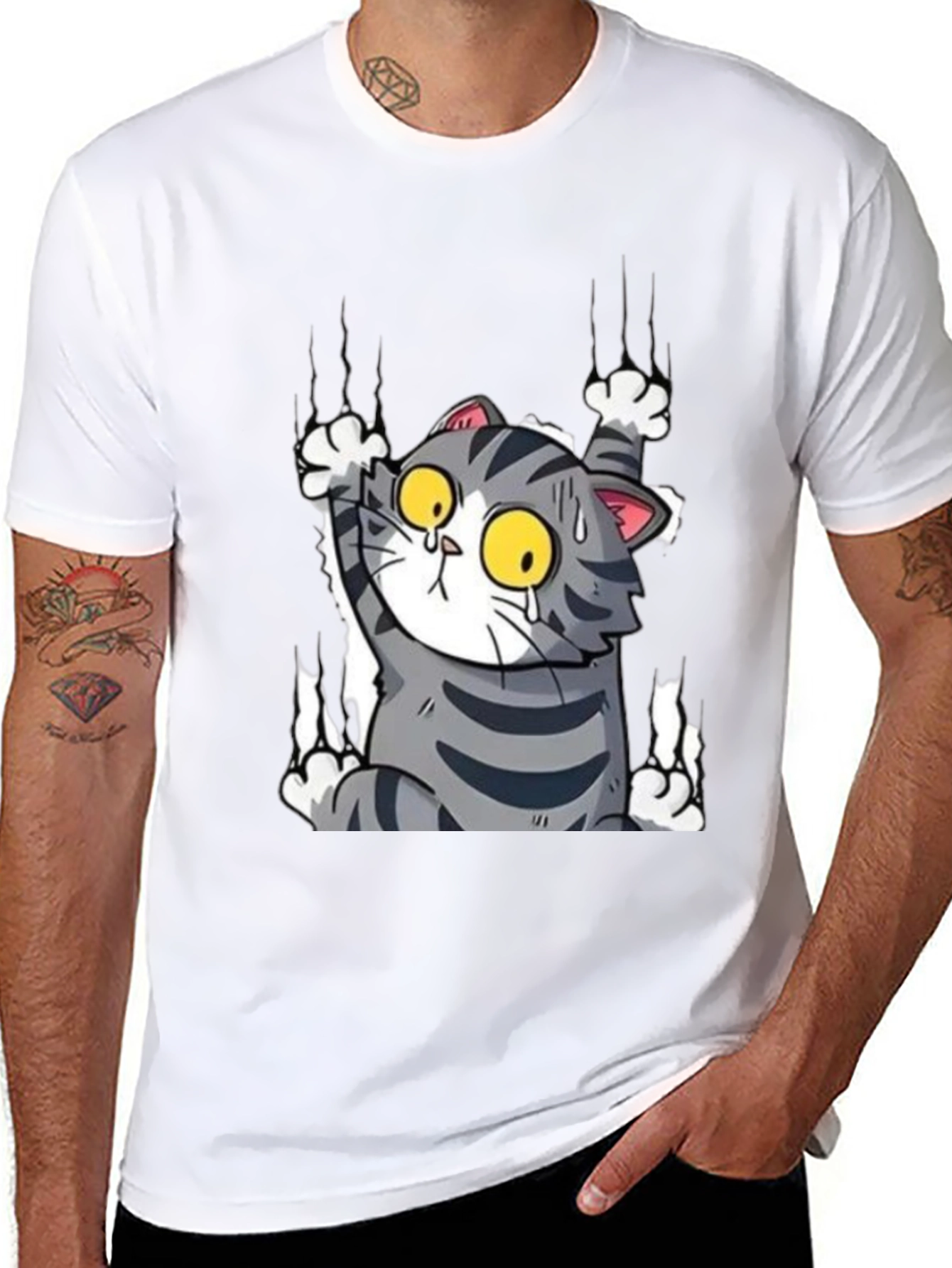 Black Cat Scratch T-Shirt - Funny Graphic Tee view 8