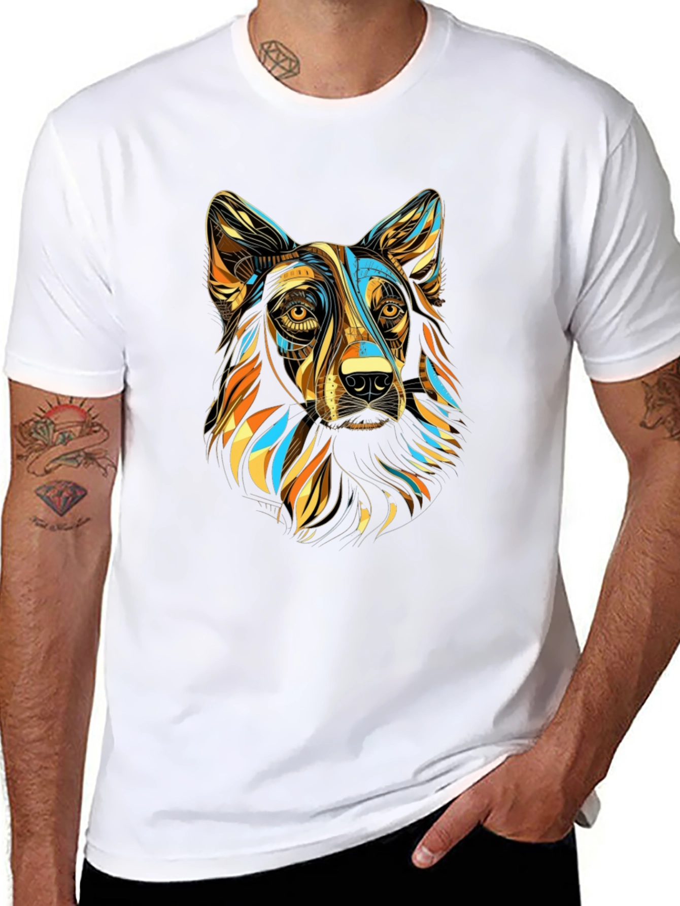 Black Abstract Dog Graphic T-Shirt - Stylish Men's Tee view 8