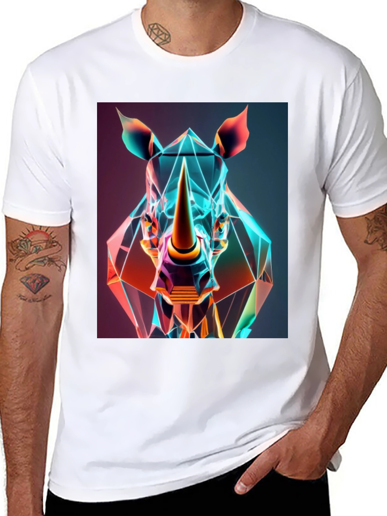 Black Geometric Rhino Graphic Tee - Modern Animal Art view 8