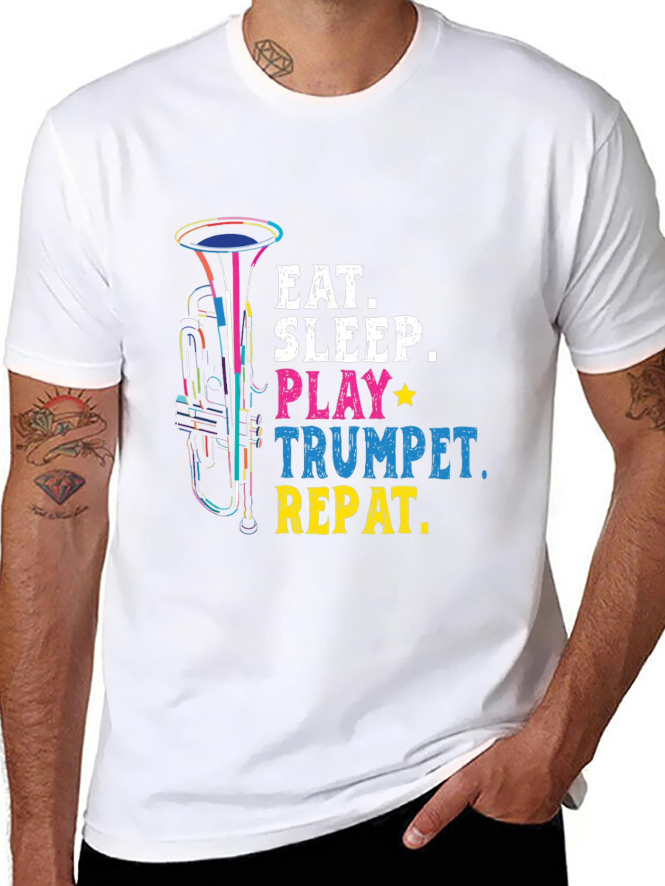 Black Eat Sleep Play Trumpet Repeat T-Shirt Music Lover Gift view 8