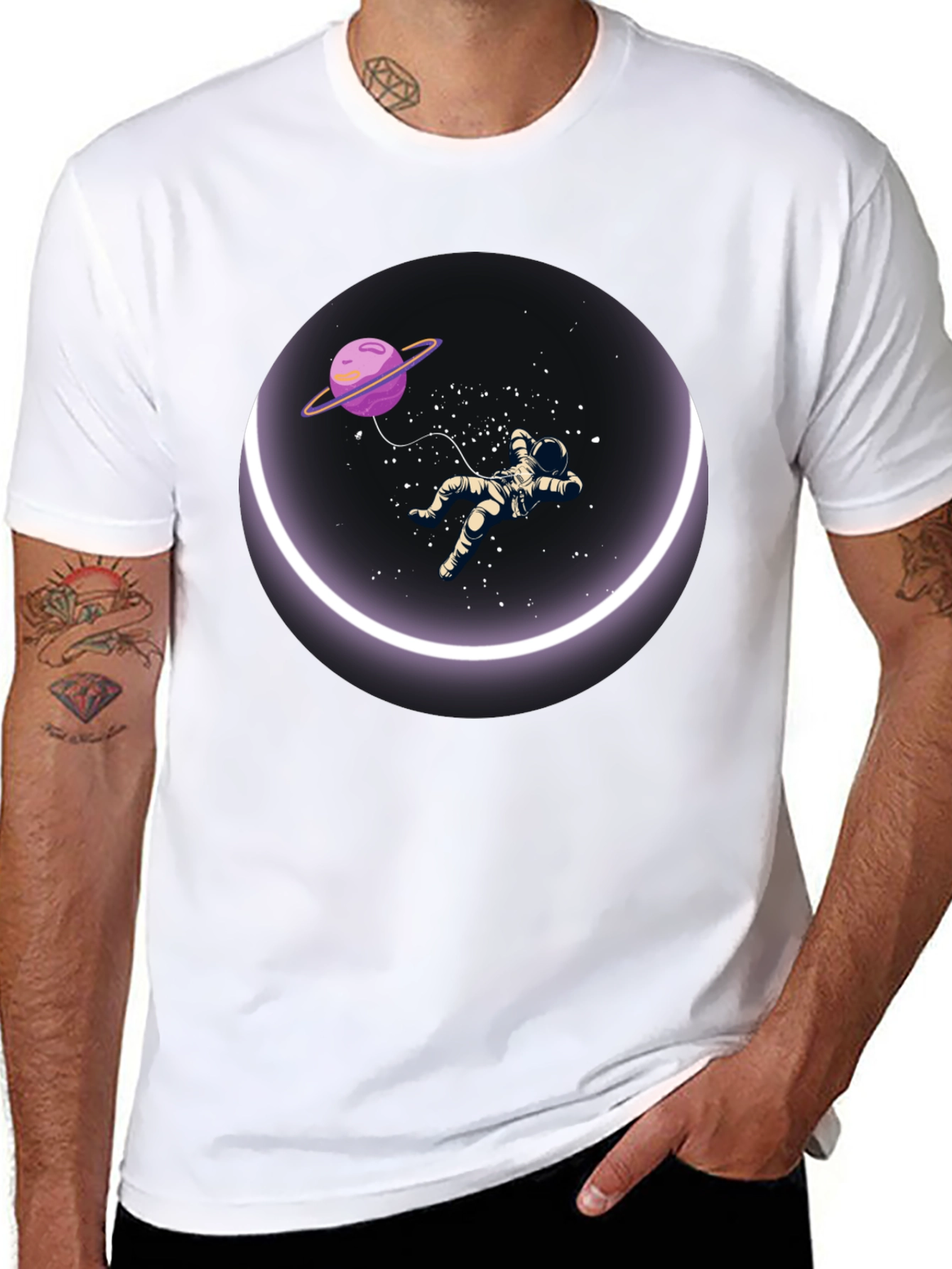 Black Astronaut in Space T-Shirt - Round Design view 8