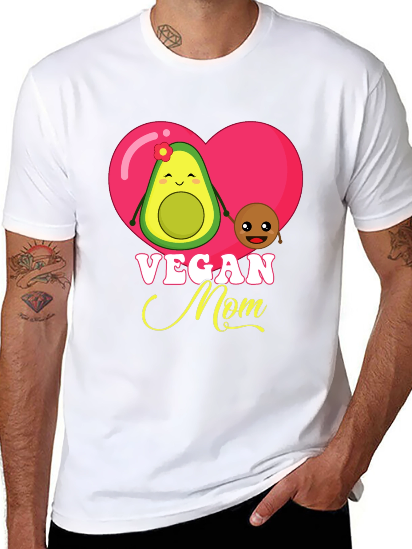 Black Vegan Mom Graphic T-Shirt Cute Avocado and Pit Design view 8