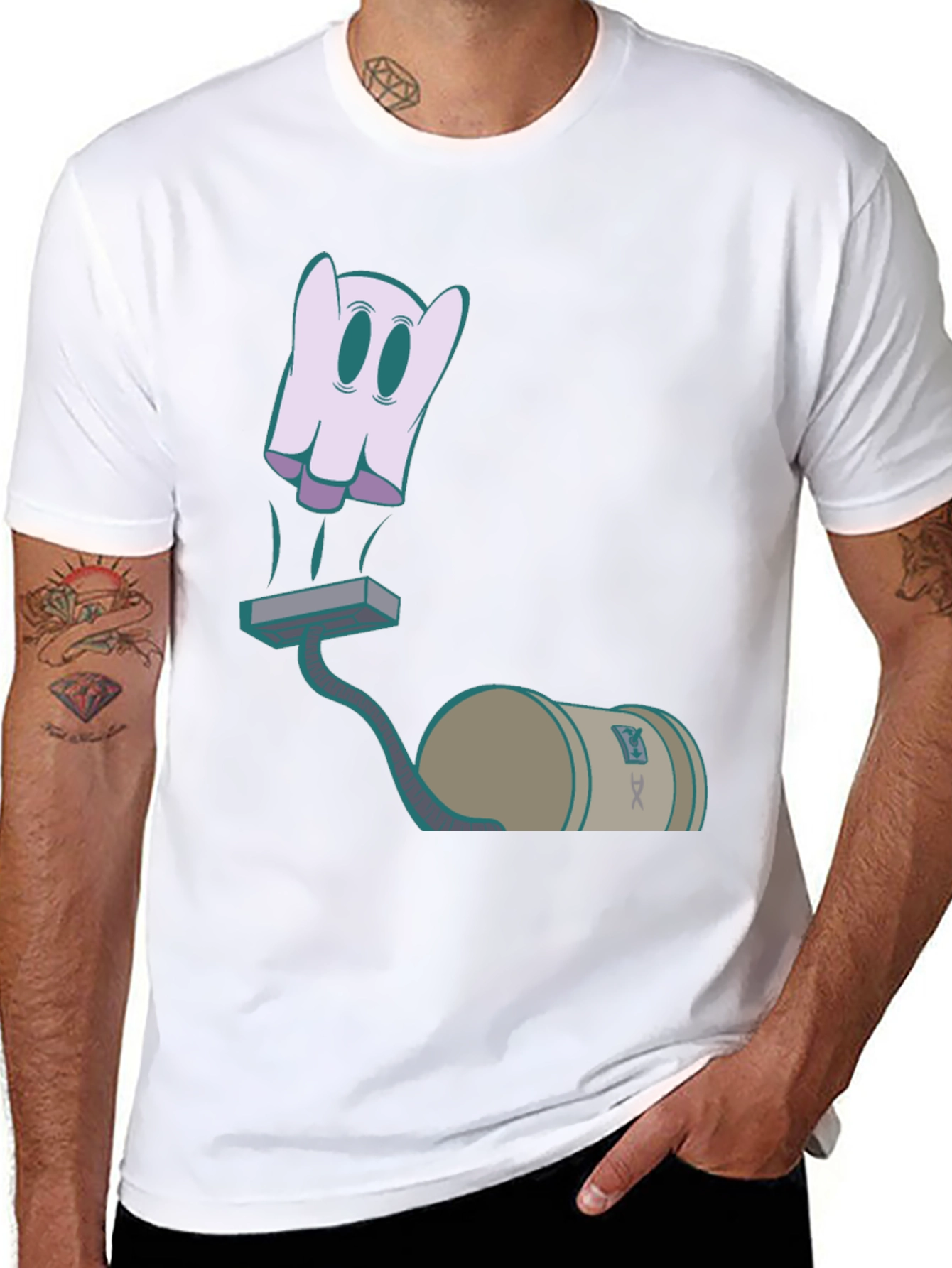 Black Ghost Vacuum Cartoon Graphic T-Shirt view 8