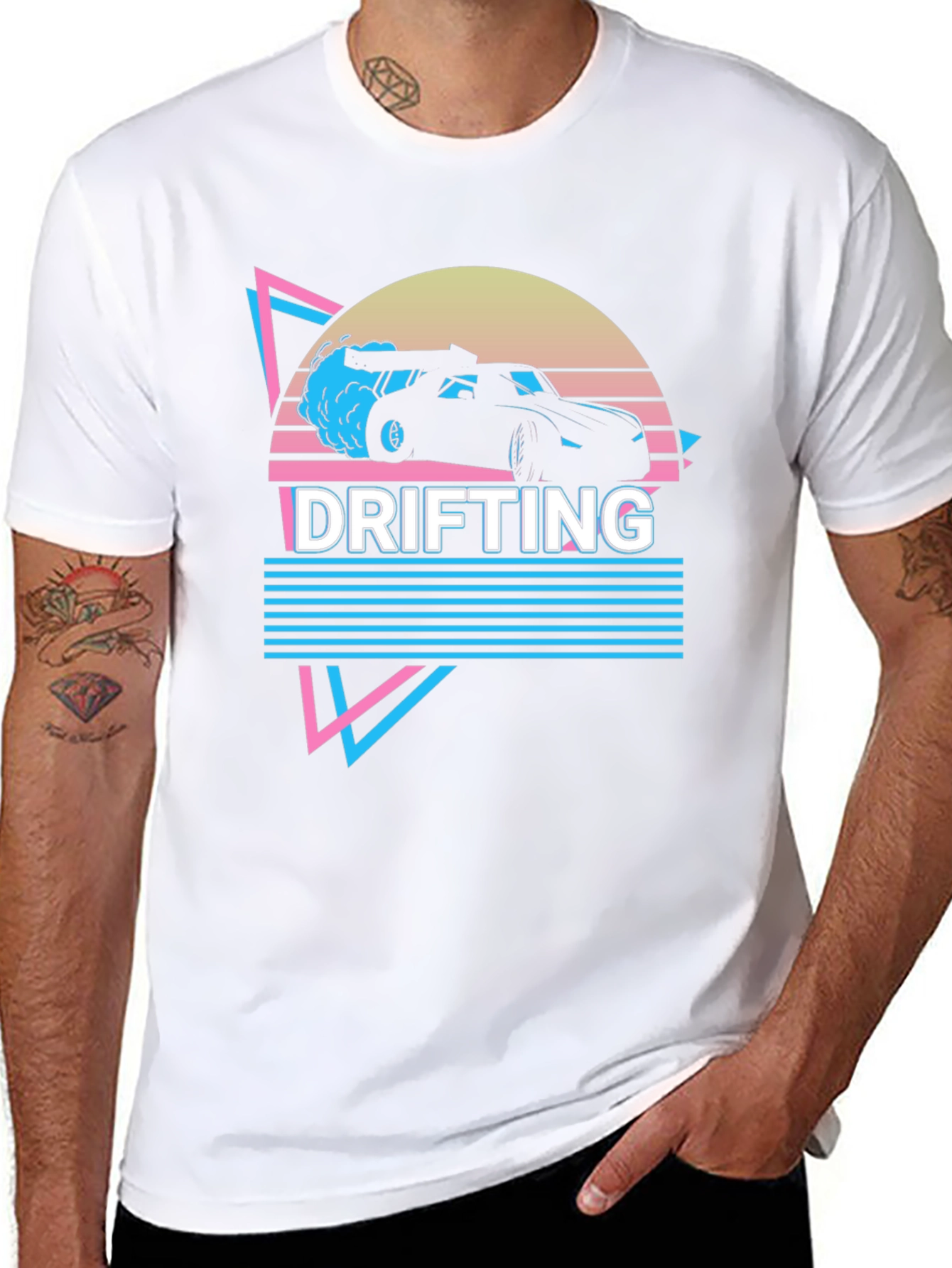 Black Drifting Car Graphic Tee Retro Style view 8