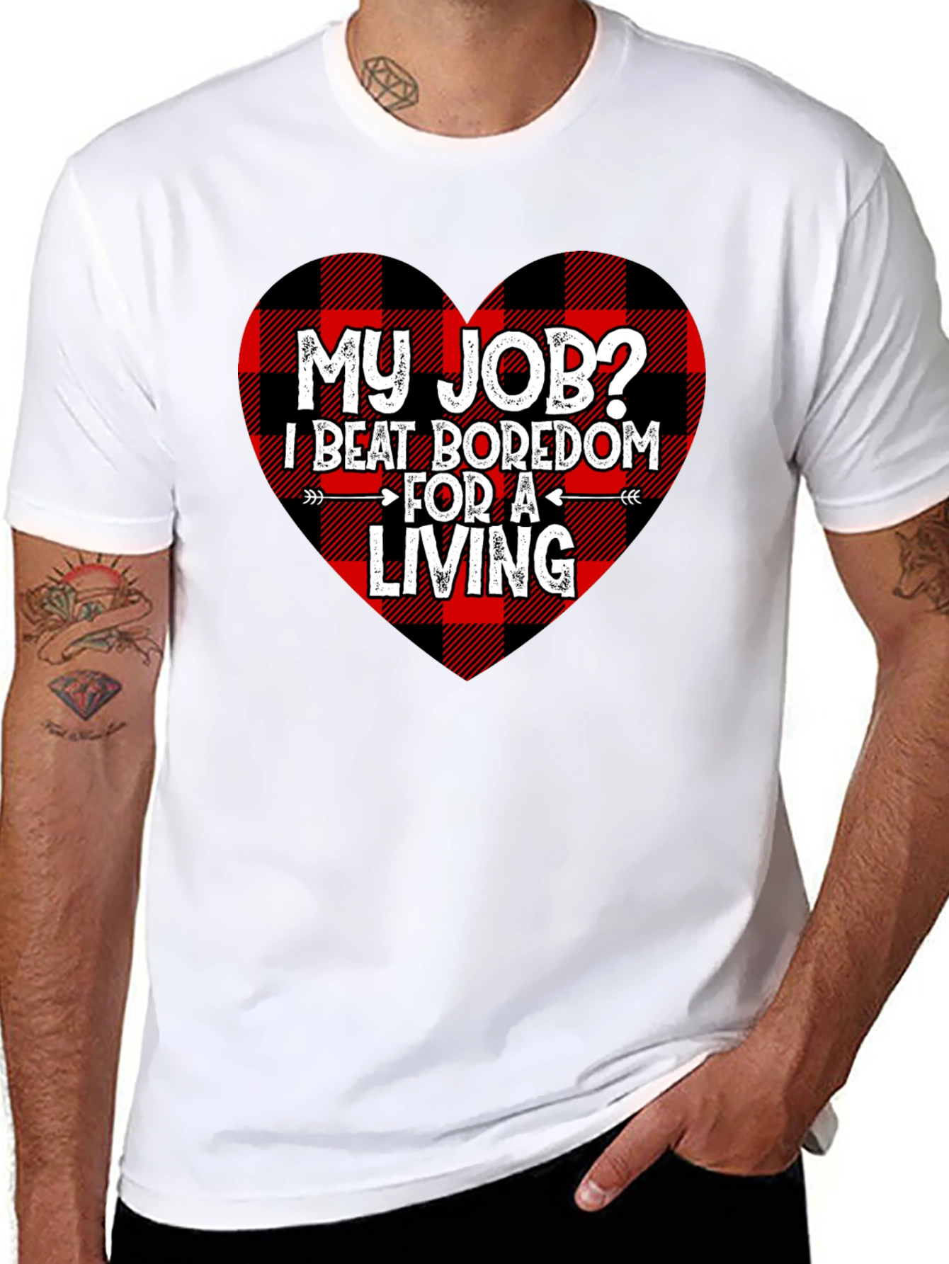 Black Beat Boredom T-Shirt - Buffalo Plaid Heart view 8