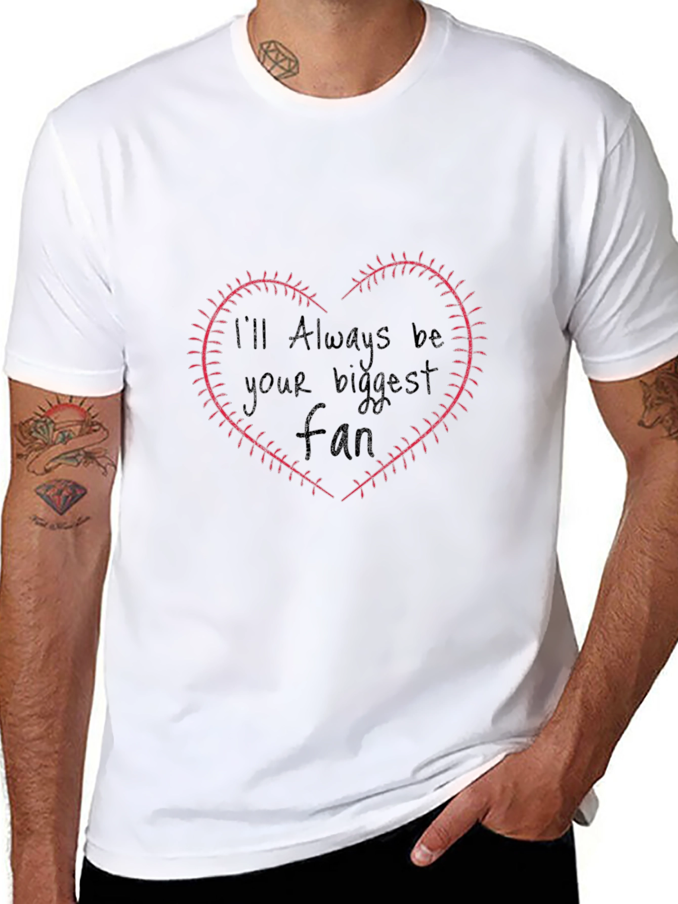 Black Baseball Fan Heart Stitch T-Shirt view 8
