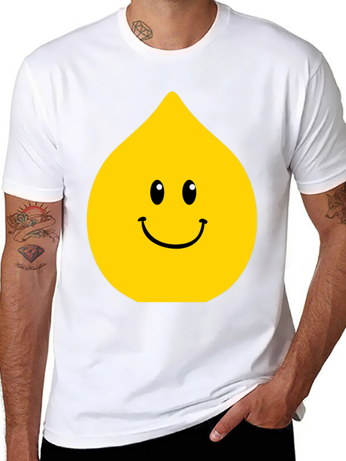 Black Funny Smiley Face Drop Graphic Black T-Shirt view 8