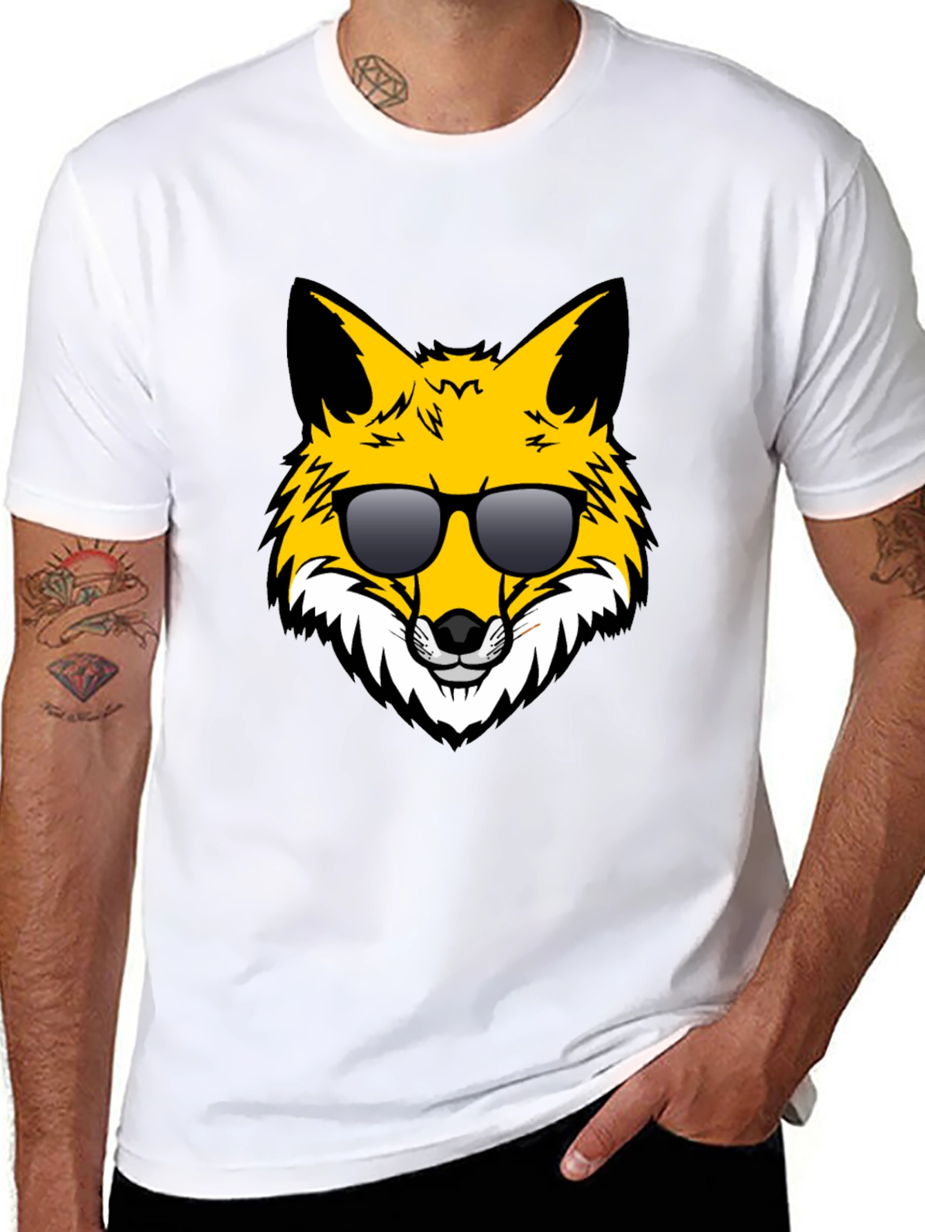 Black Cool Fox Graphic Tee - Black Unisex T-Shirt view 8