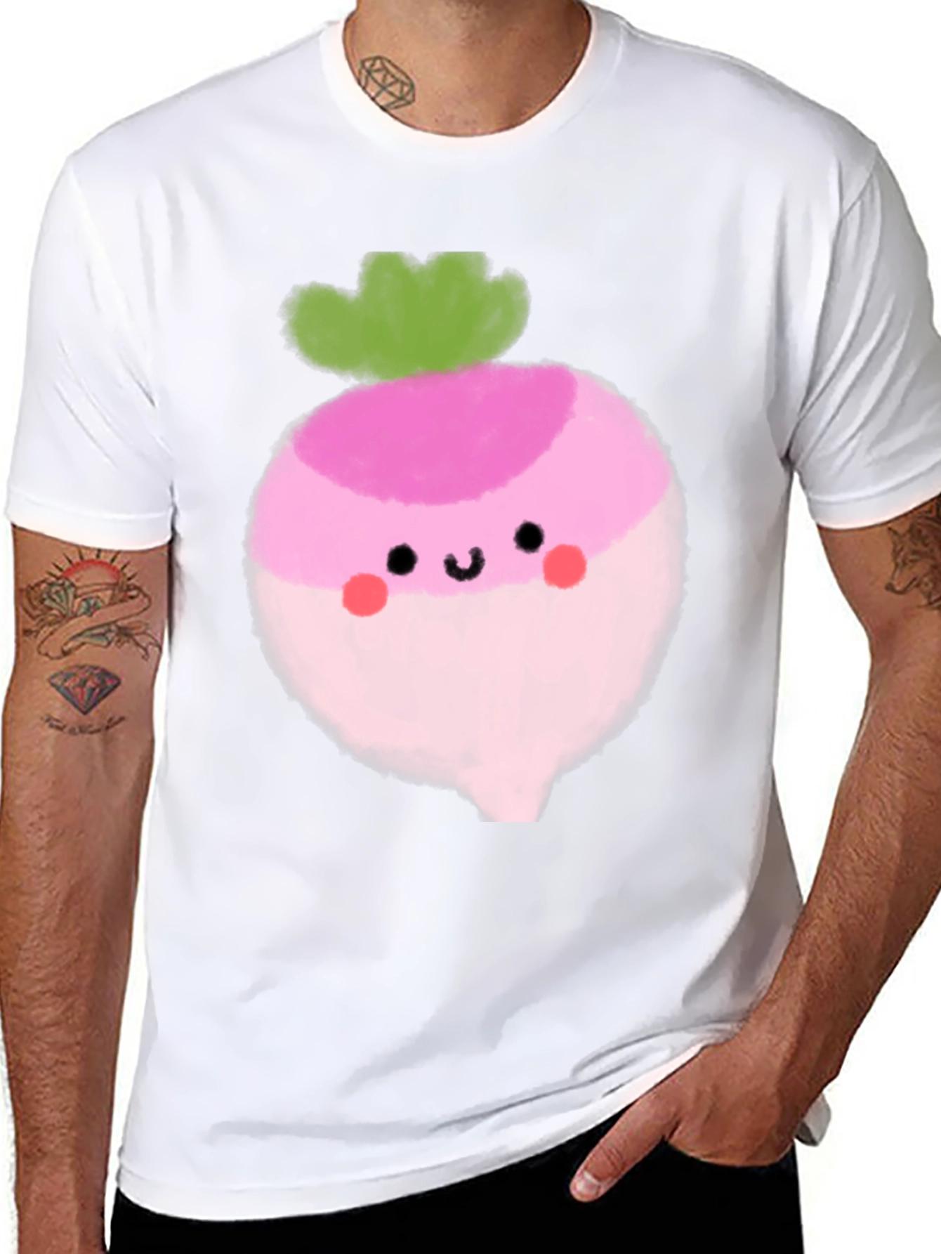 Black Cute Radish Graphic Tee - Black Cotton T-Shirt view 8