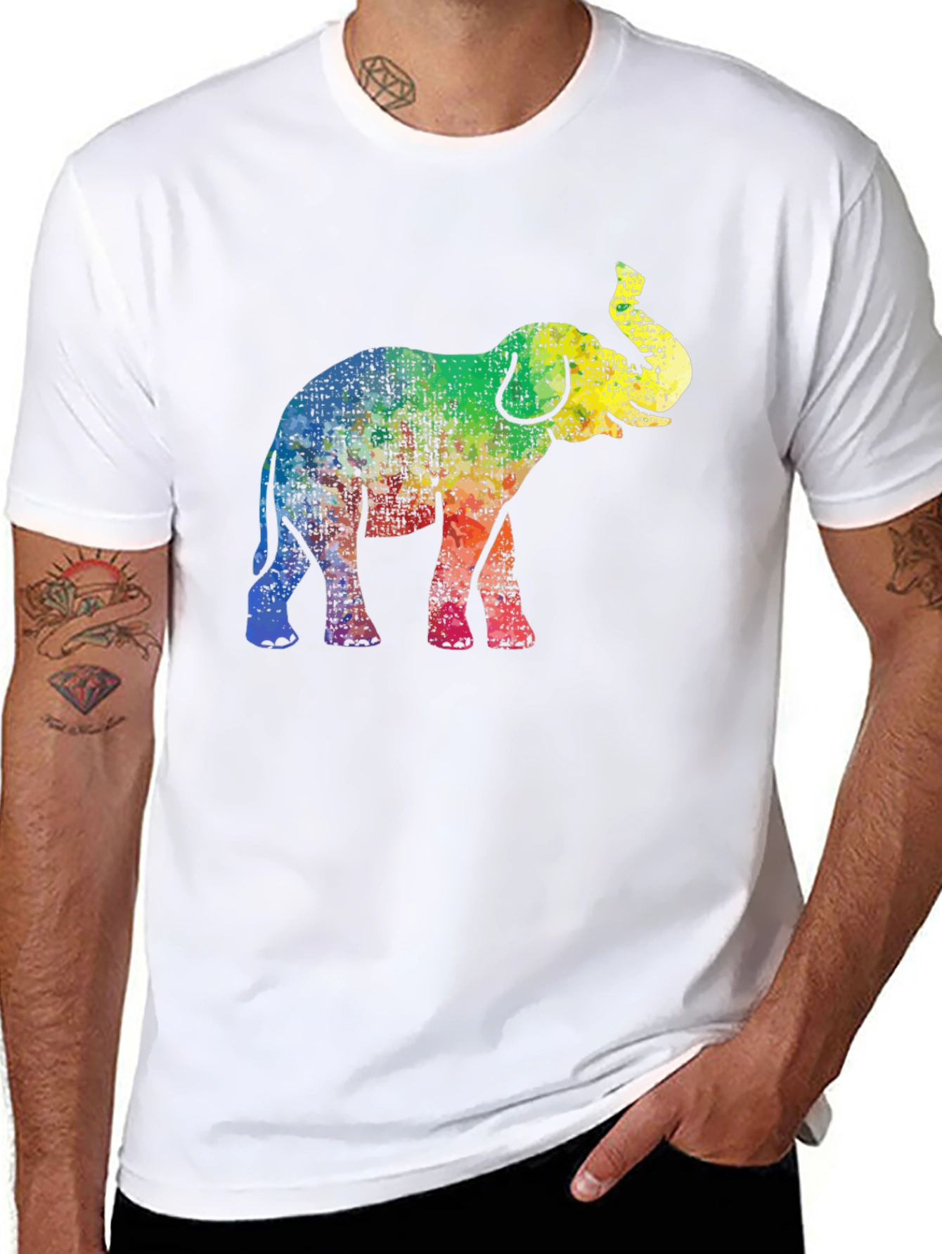 Black Rainbow Elephant Graphic Tee - Black Cotton T-Shirt view 8