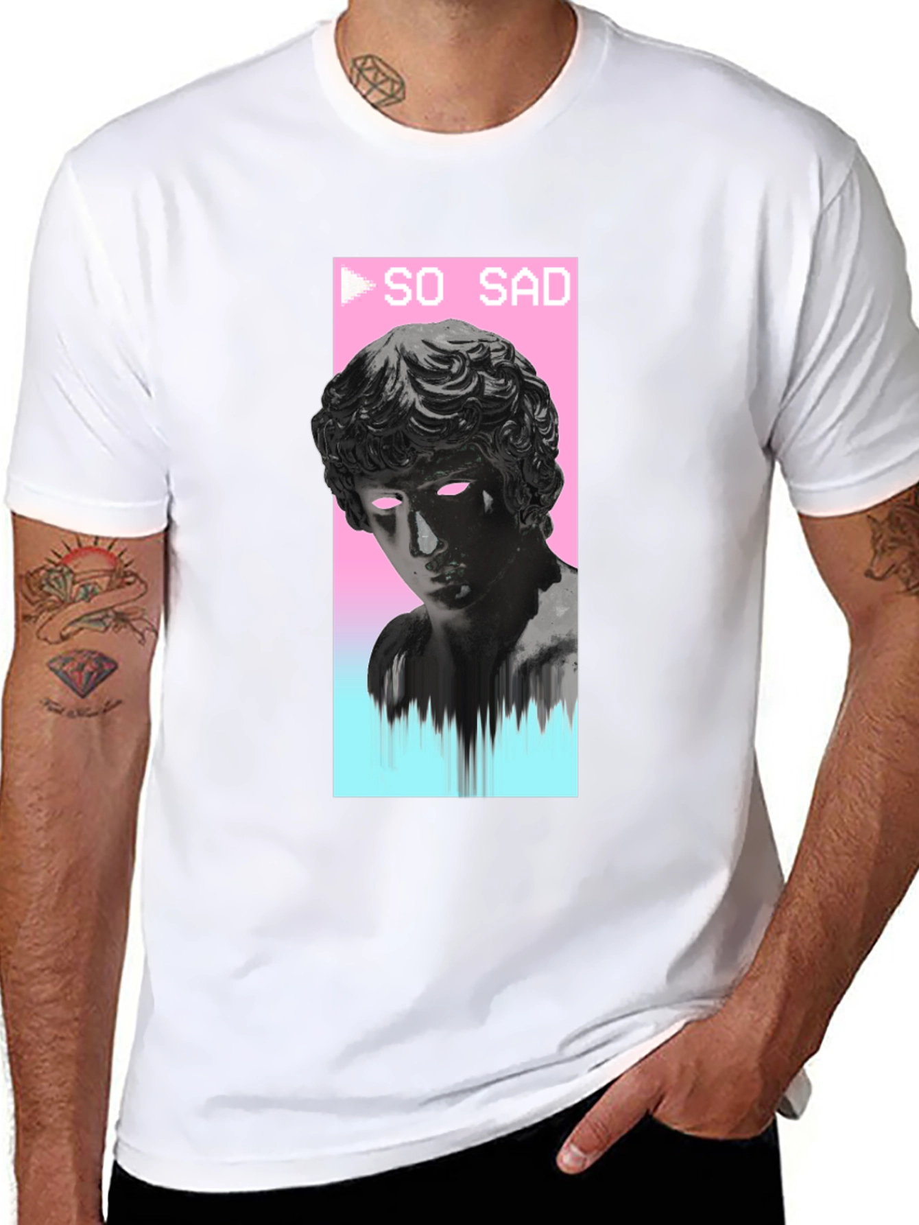 Black So Sad Vaporwave Aesthetic Black T-Shirt view 8