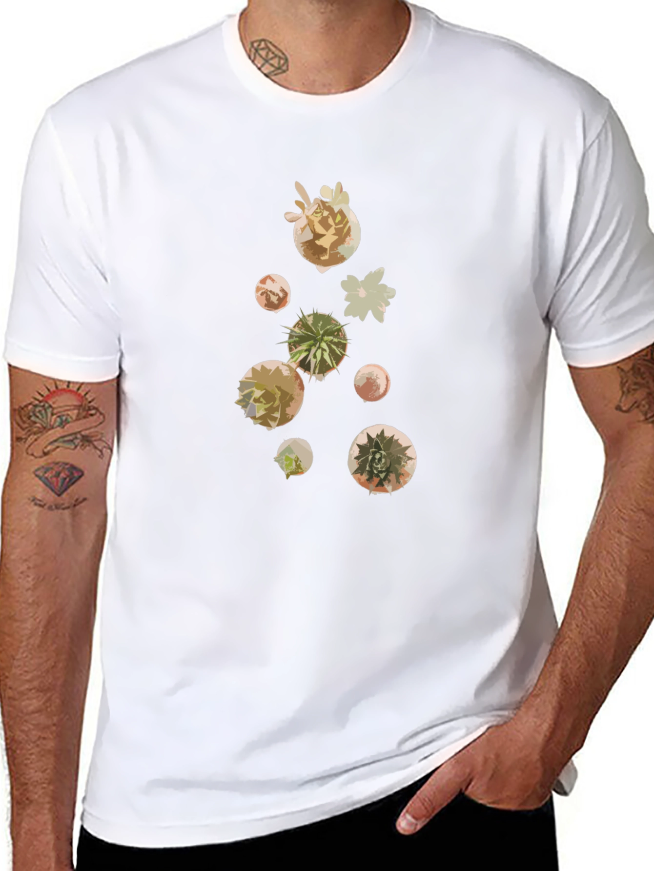 Black Modern Succulent Print Black T-Shirt view 8