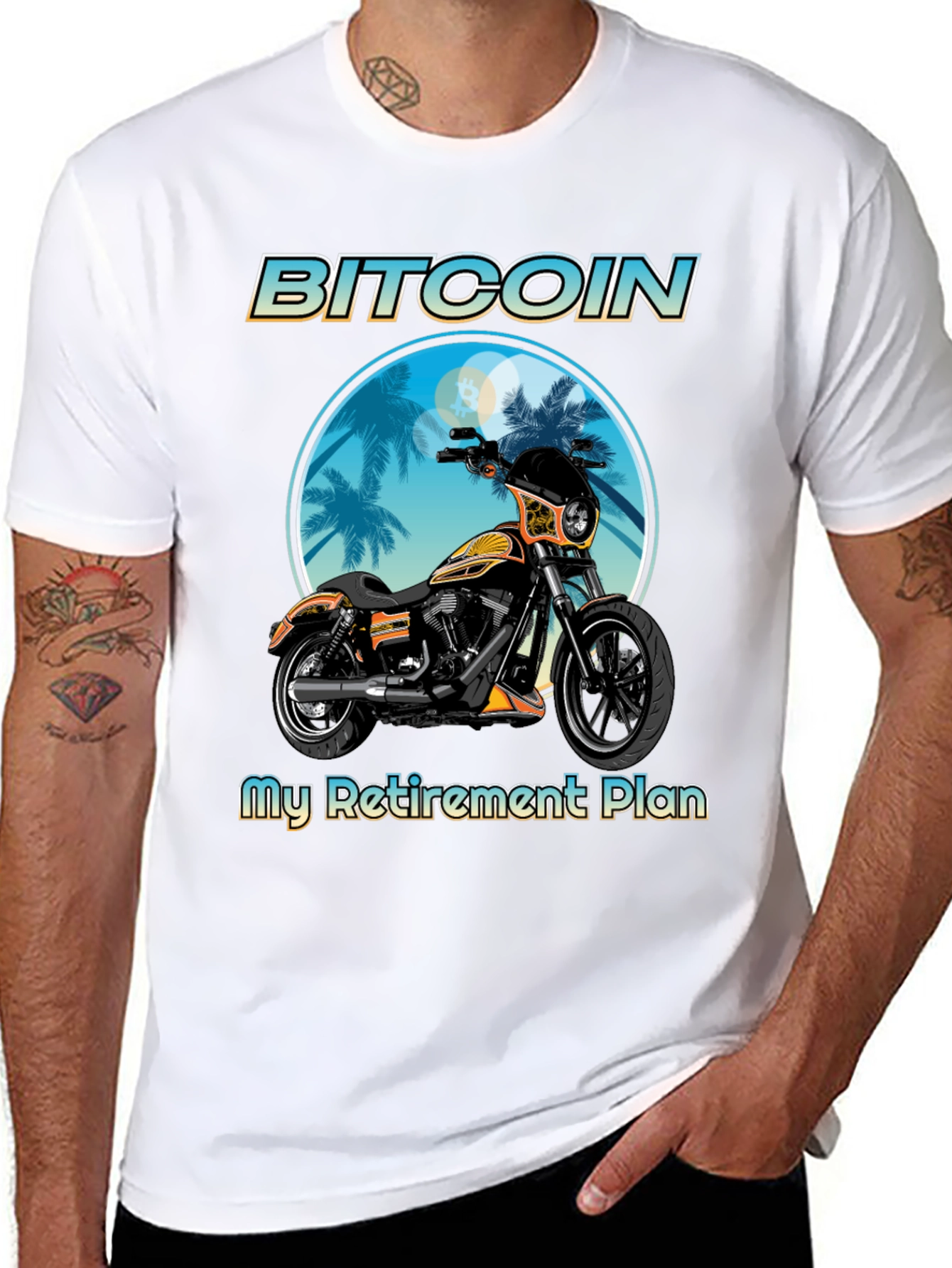 Black Bitcoin Motorcycle Retirement Plan T-Shirt view 8