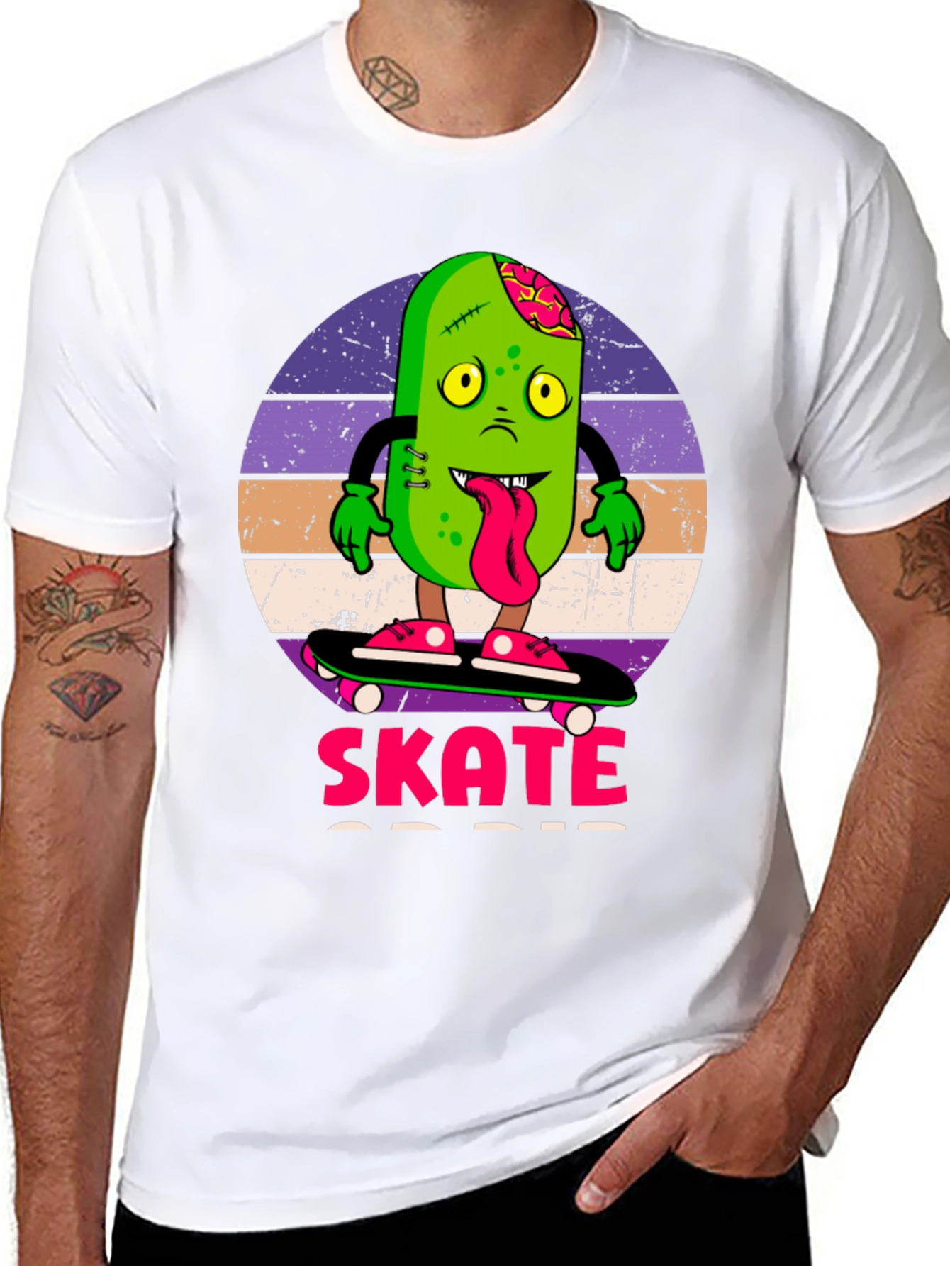 Black Zombie Pickle Skate T-Shirt view 8