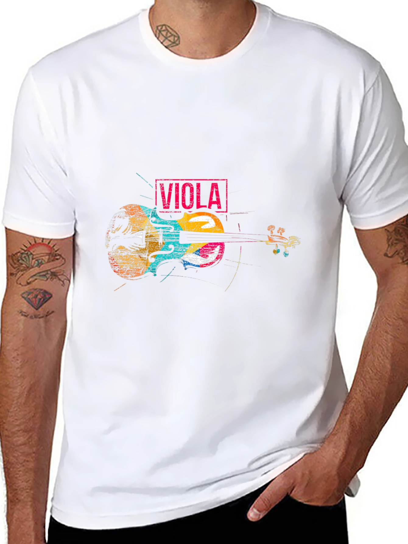 Black Viola Music T-Shirt - Colorful Violin Design view 8