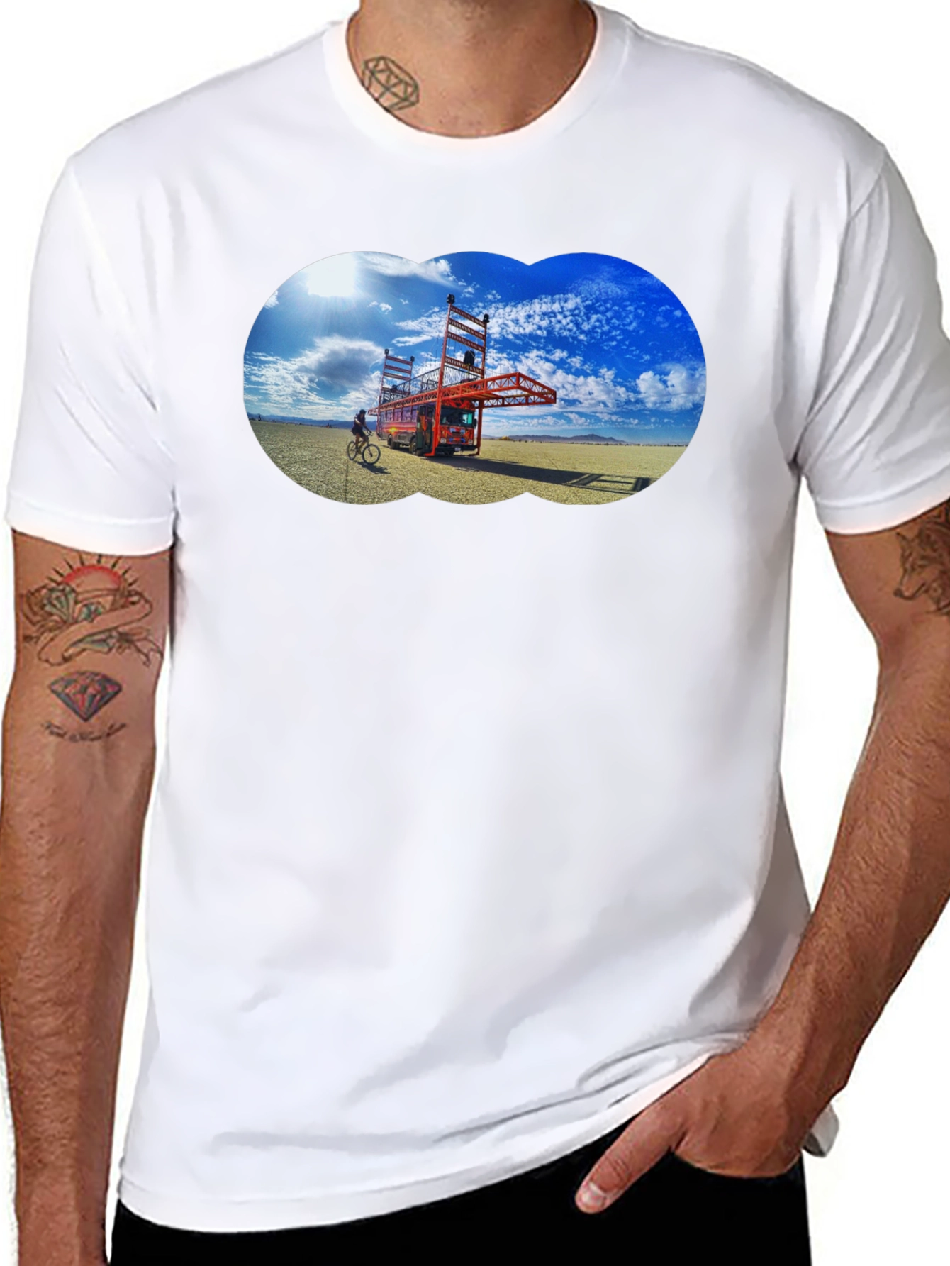 Black Novelty Black T-Shirt with Artistic Desert Scene view 8