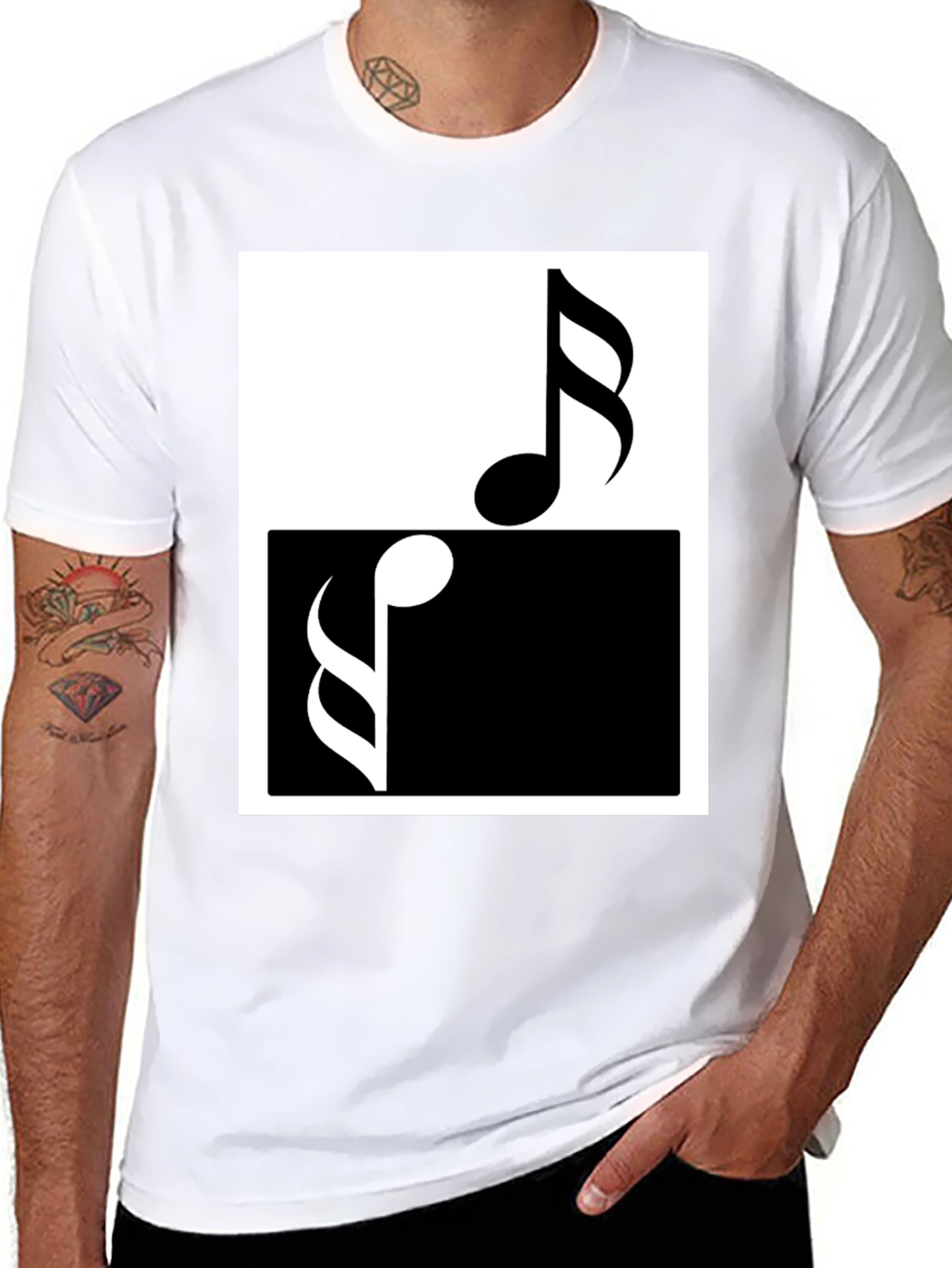 Black Music Notes Yin Yang T-Shirt view 8