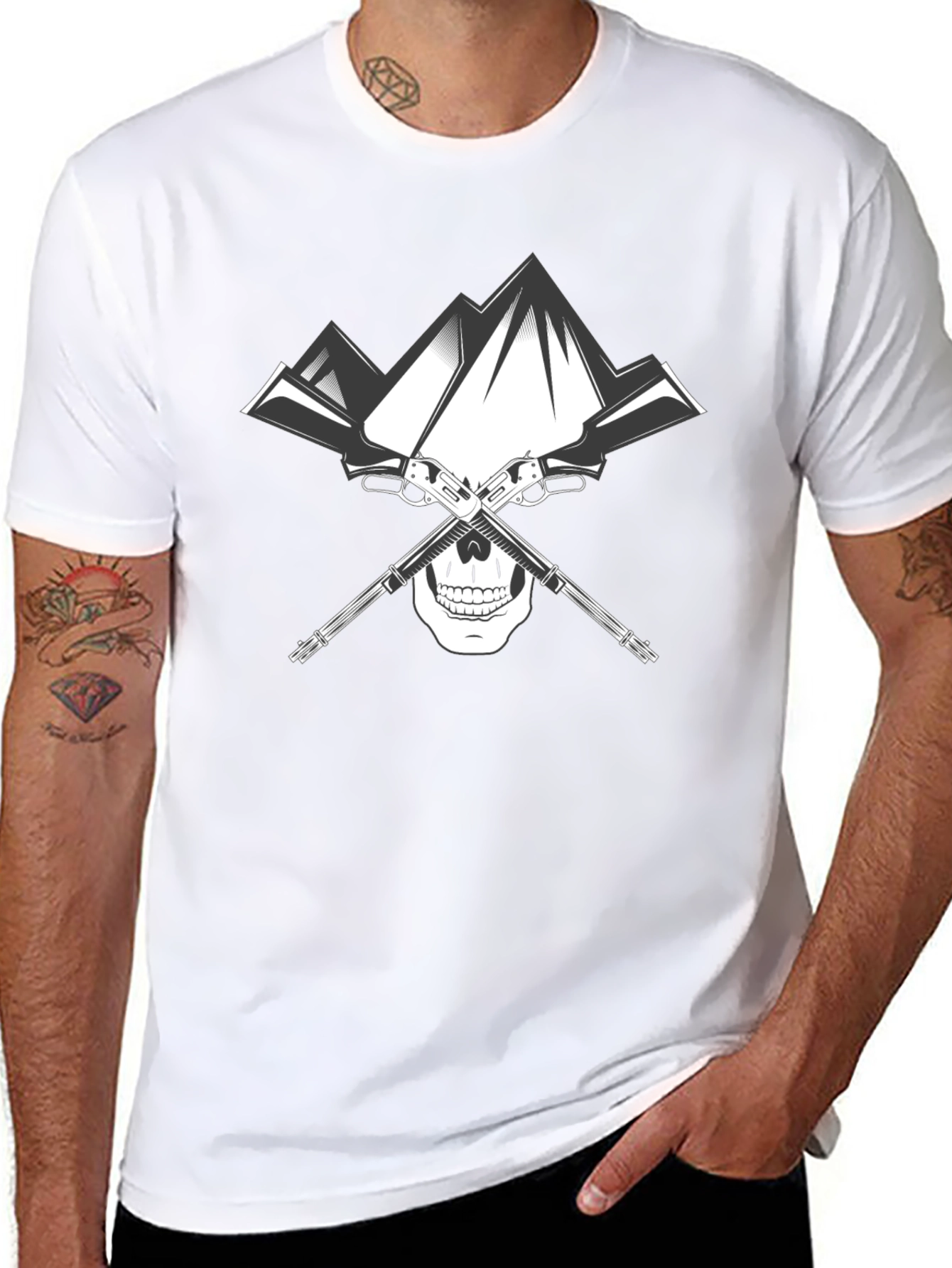 Black Skull Mountain T-Shirt - Black Graphic Tee view 8