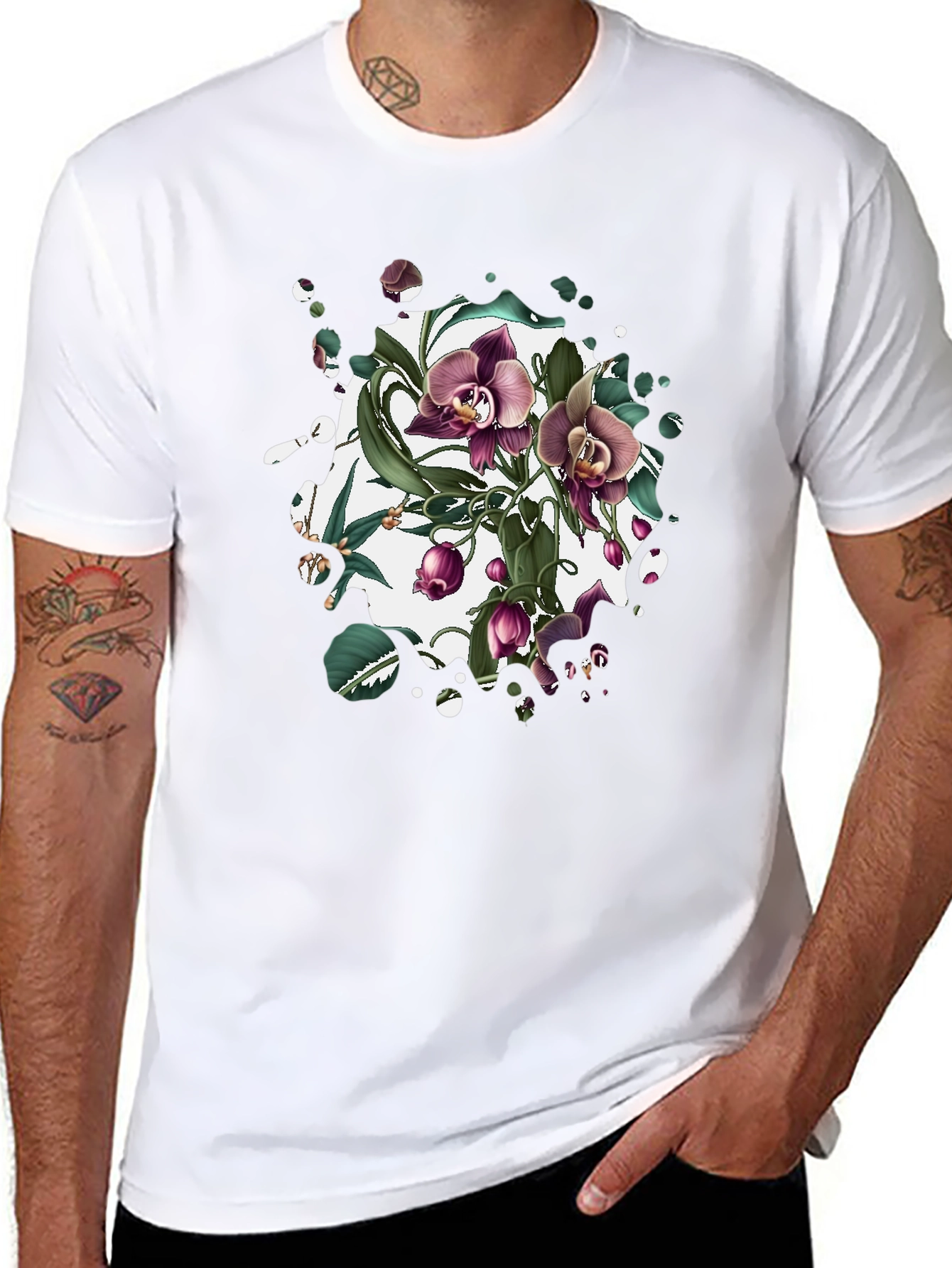 Black Floral Orchid Graphic T-Shirt view 8