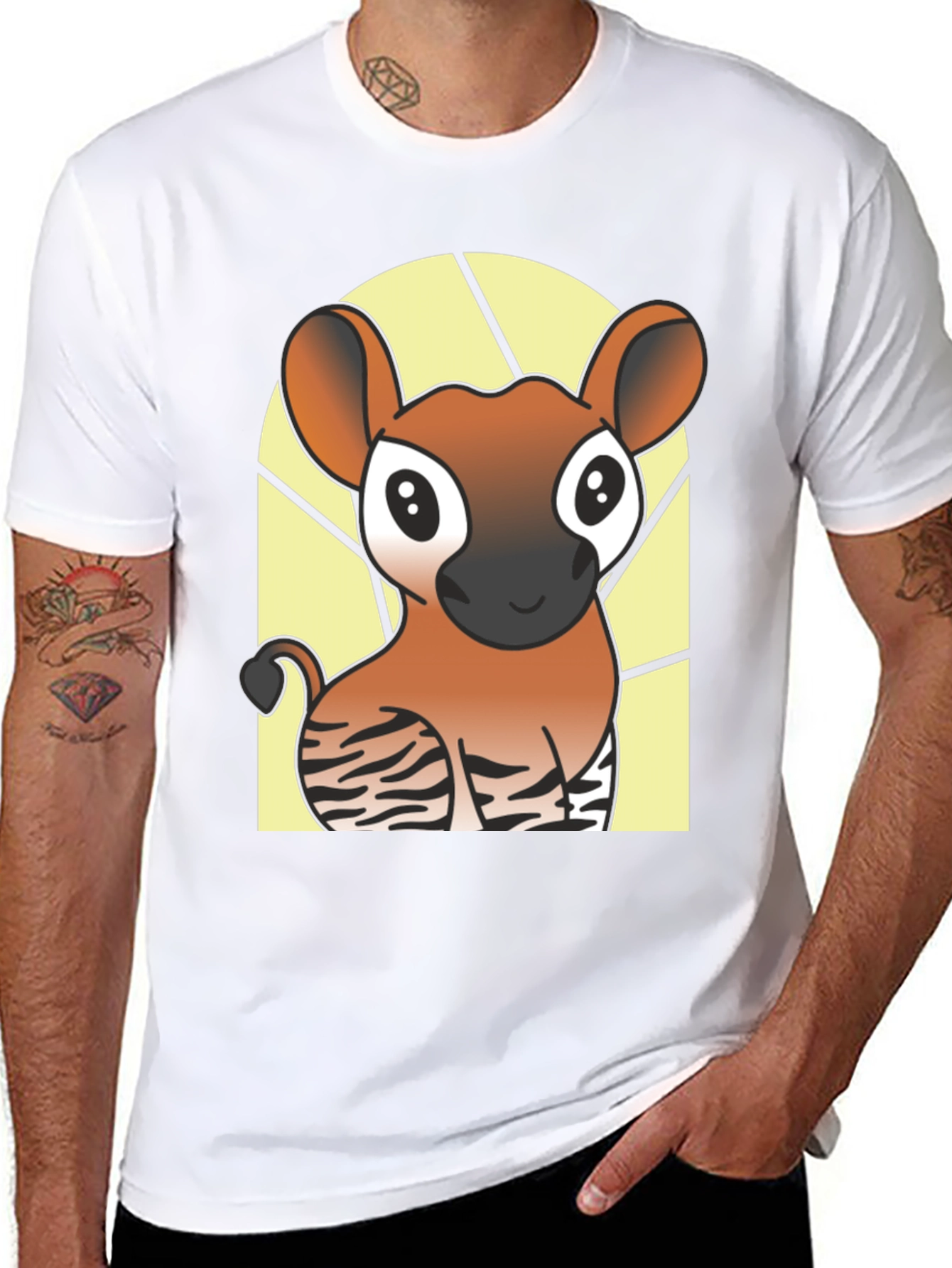 Black Cute Okapi Cartoon Black T-Shirt view 8