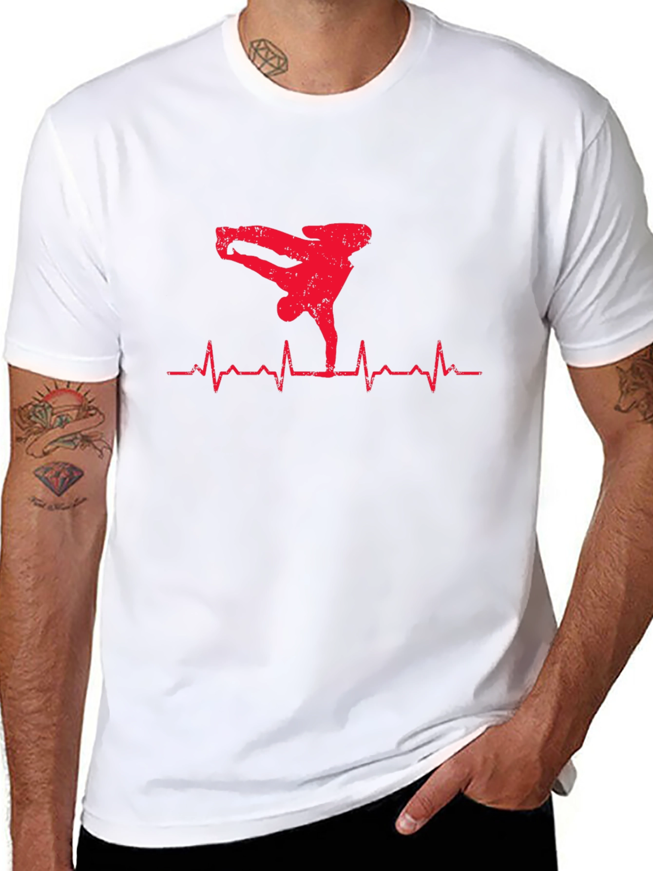 Black Breakdance Heartbeat Graphic Tee - Men's Black T-Shirt view 8