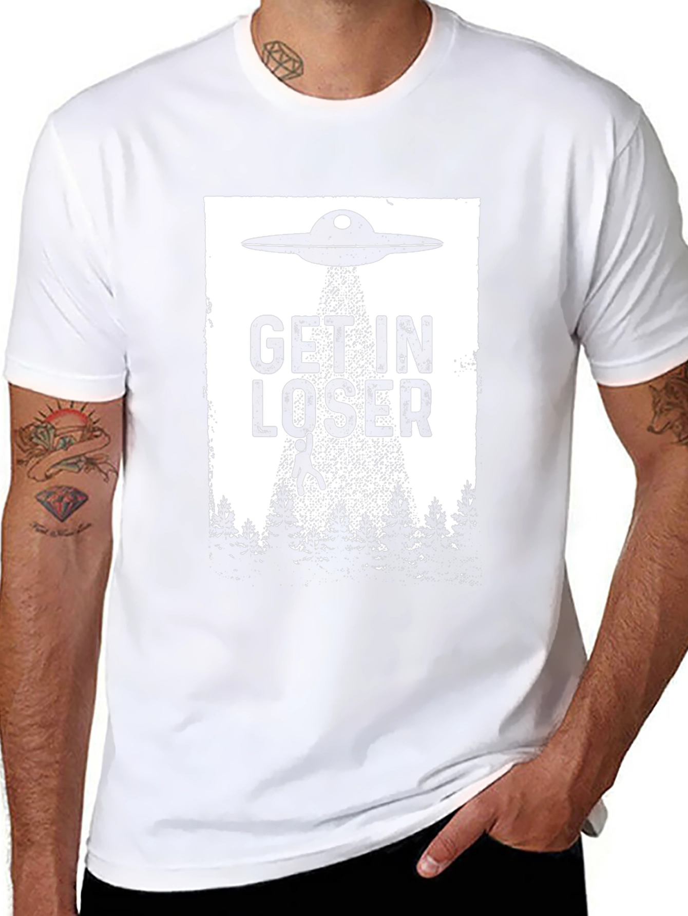 Black Get In Loser UFO T-Shirt - Alien Abduction Humor Tee view 8