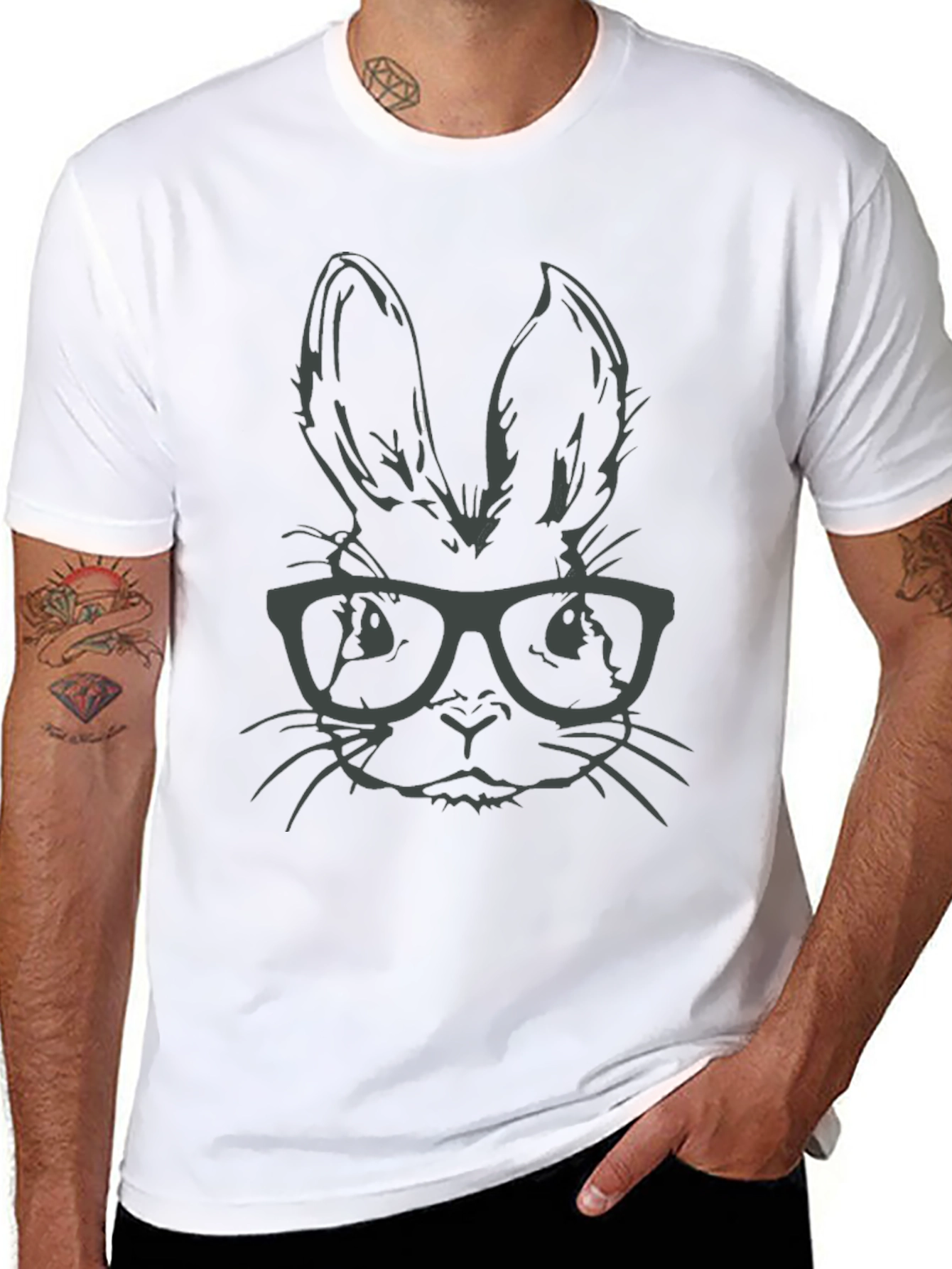 Black Hipster Bunny T-Shirt - Stylish Rabbit with Glasses view 8