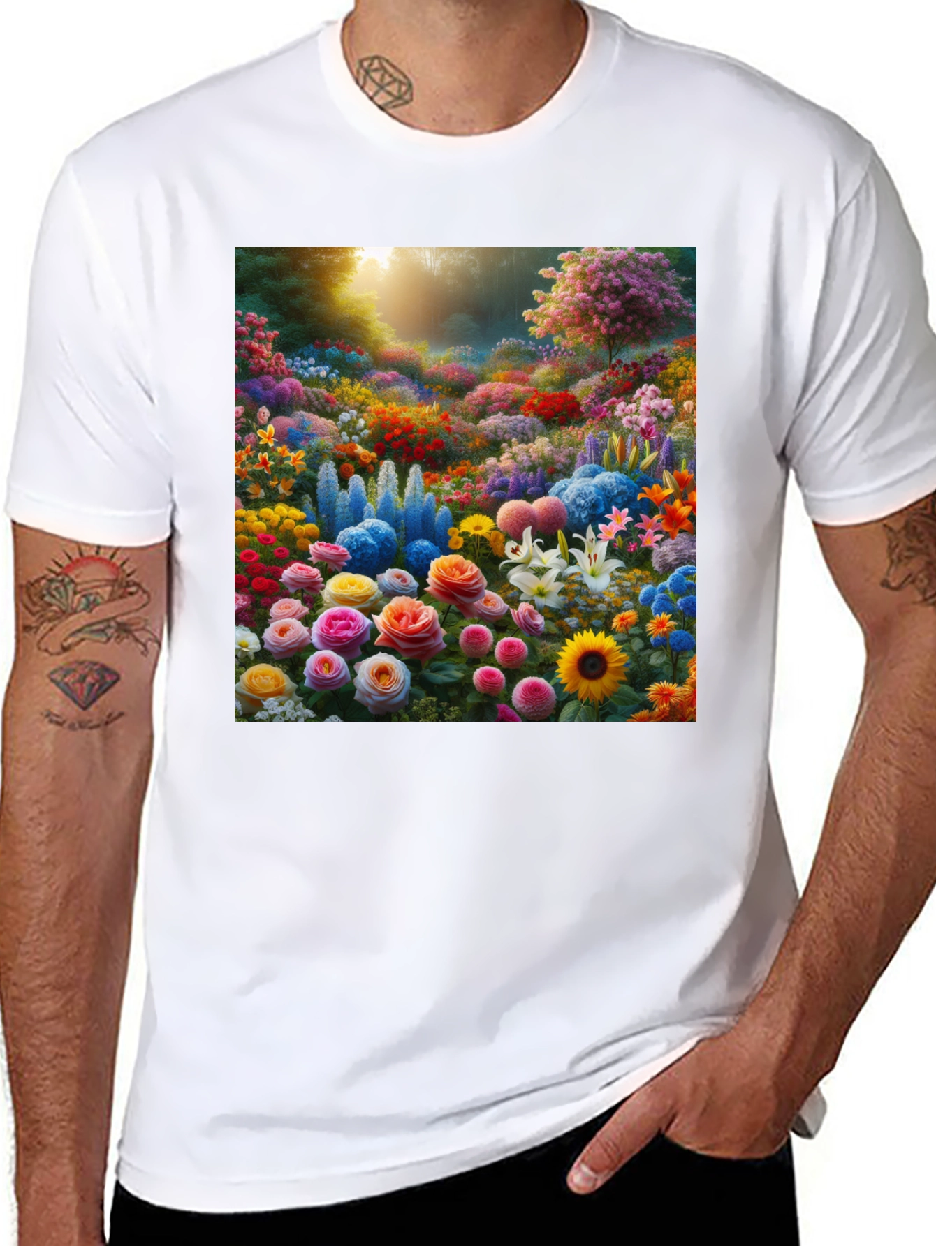 Black Floral Garden Print Crew Neck T-Shirt view 8