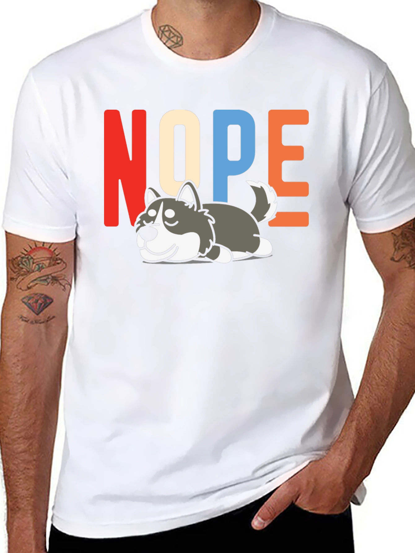 Black Nope Husky T-Shirt - Funny Lazy Dog Graphic Tee view 8