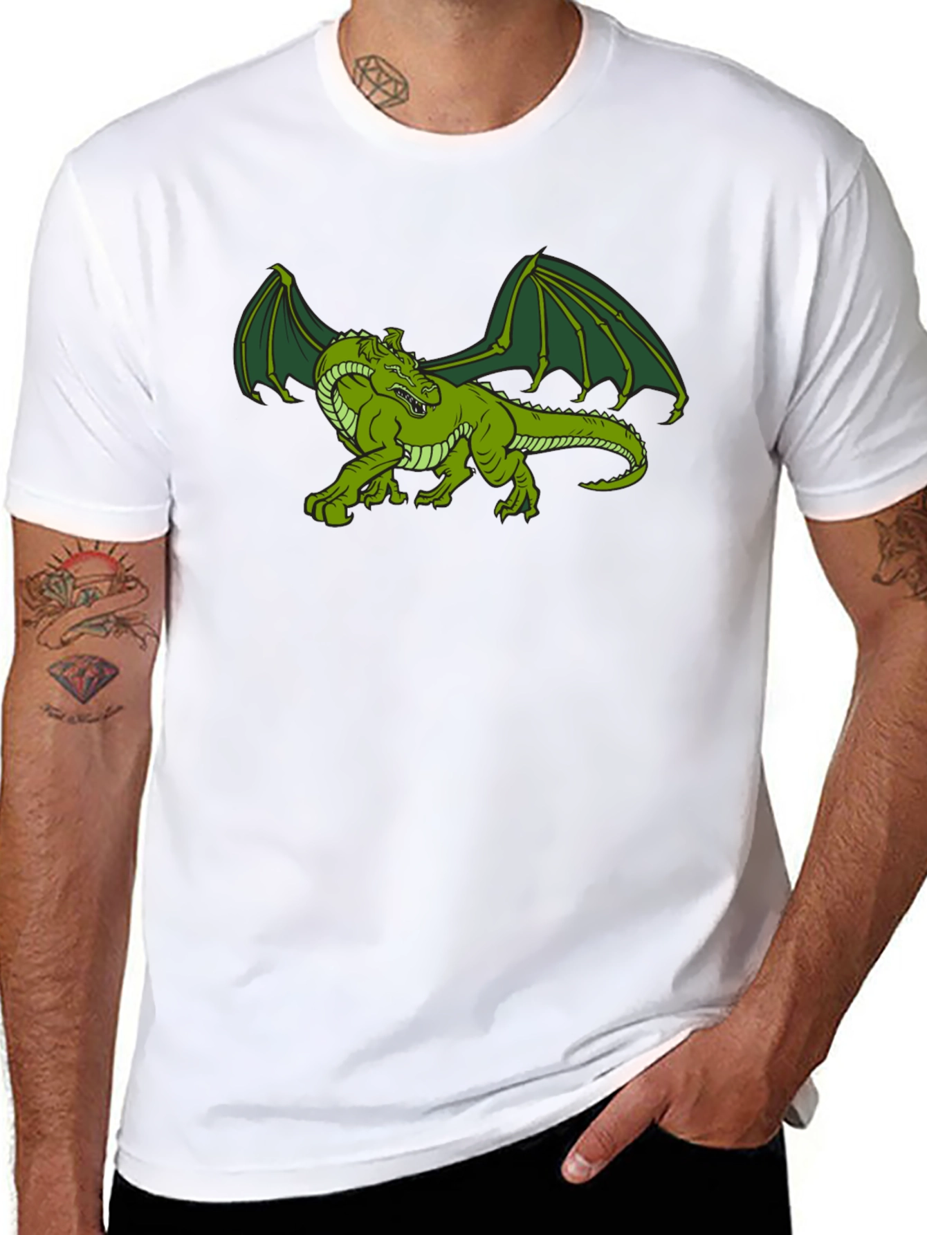 Black Green Dragon Graphic Tee - Fantasy T-Shirt view 8
