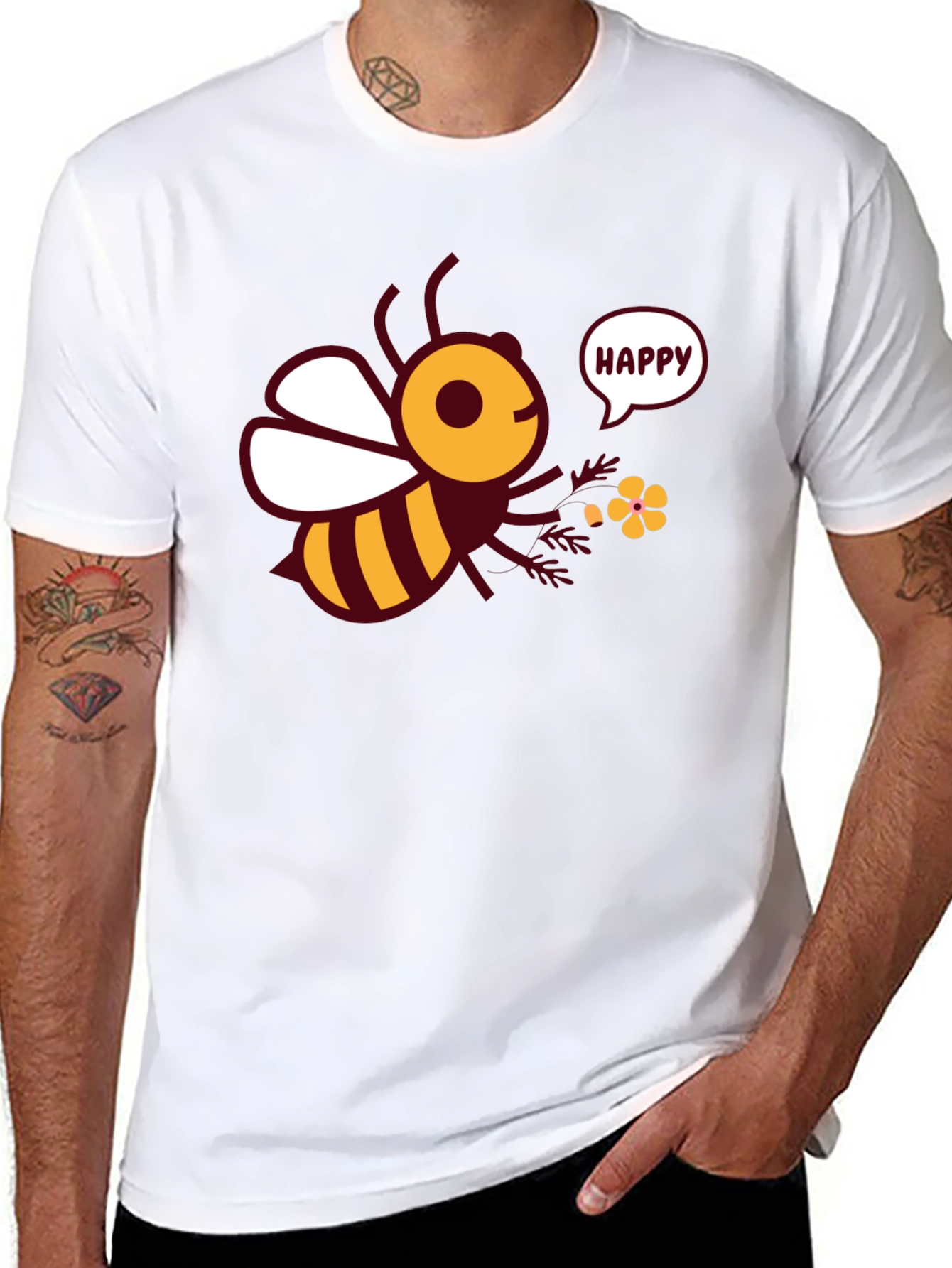 Black Happy Bee Graphic Tee - Men's Black T-Shirt view 8