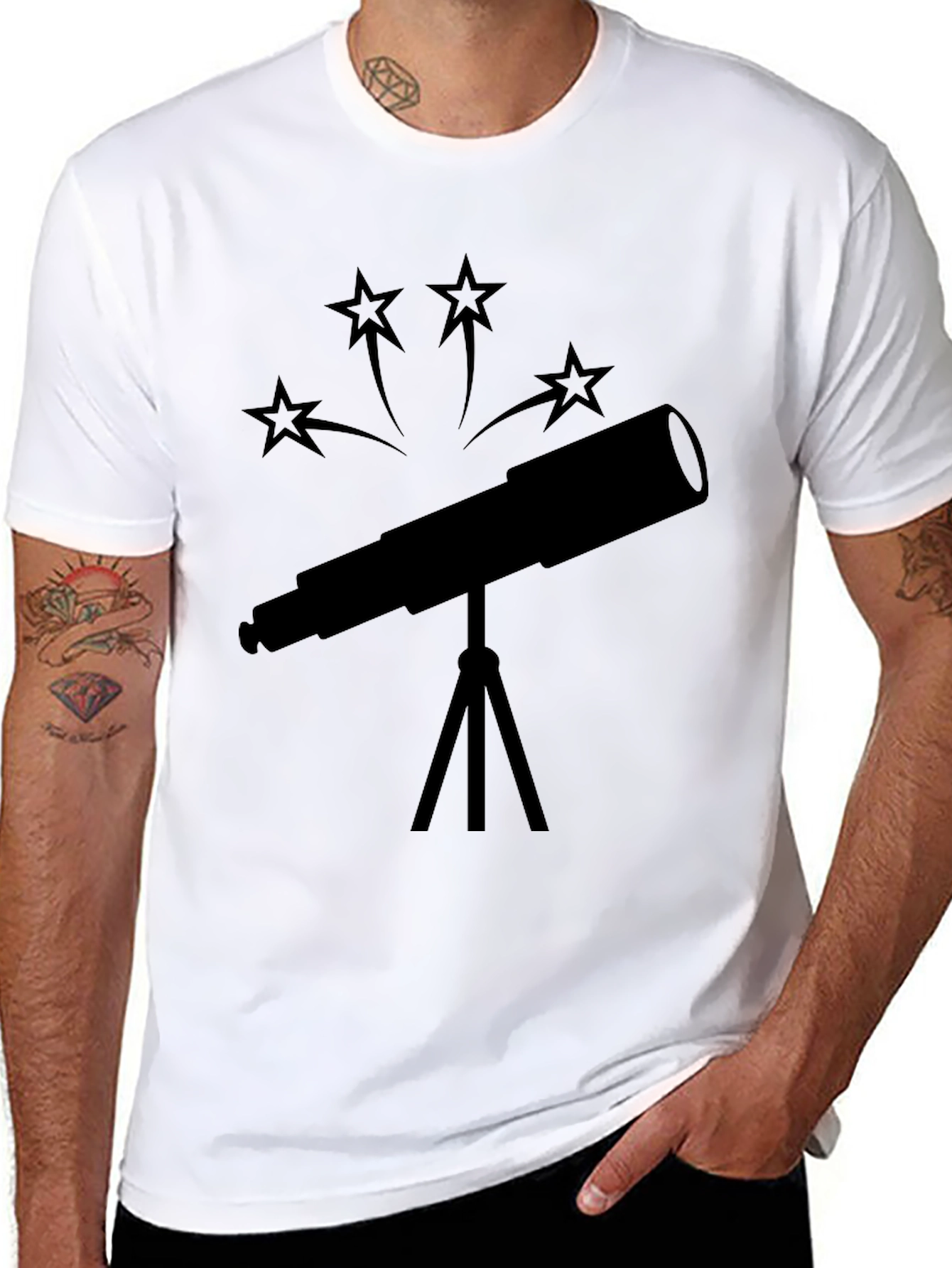 Black Telescope Star Gazer Black T-Shirt view 8